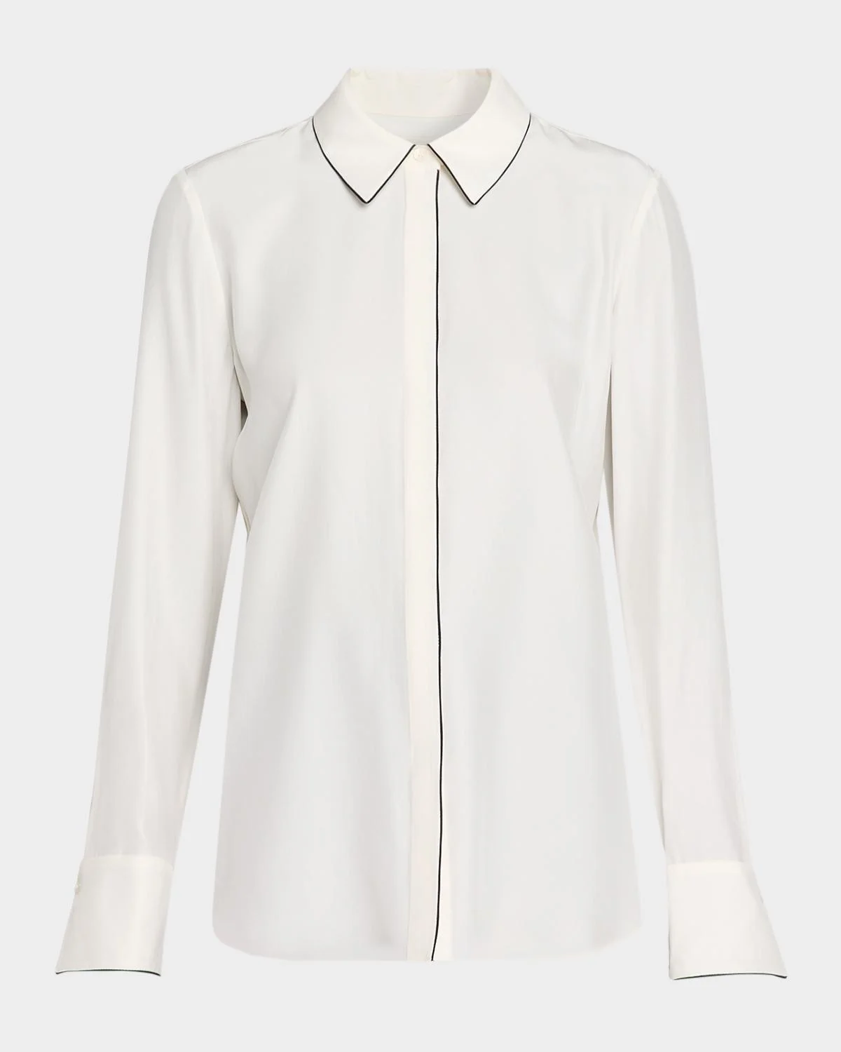 Scottie Contrast-Piped Silk Blouse - 1