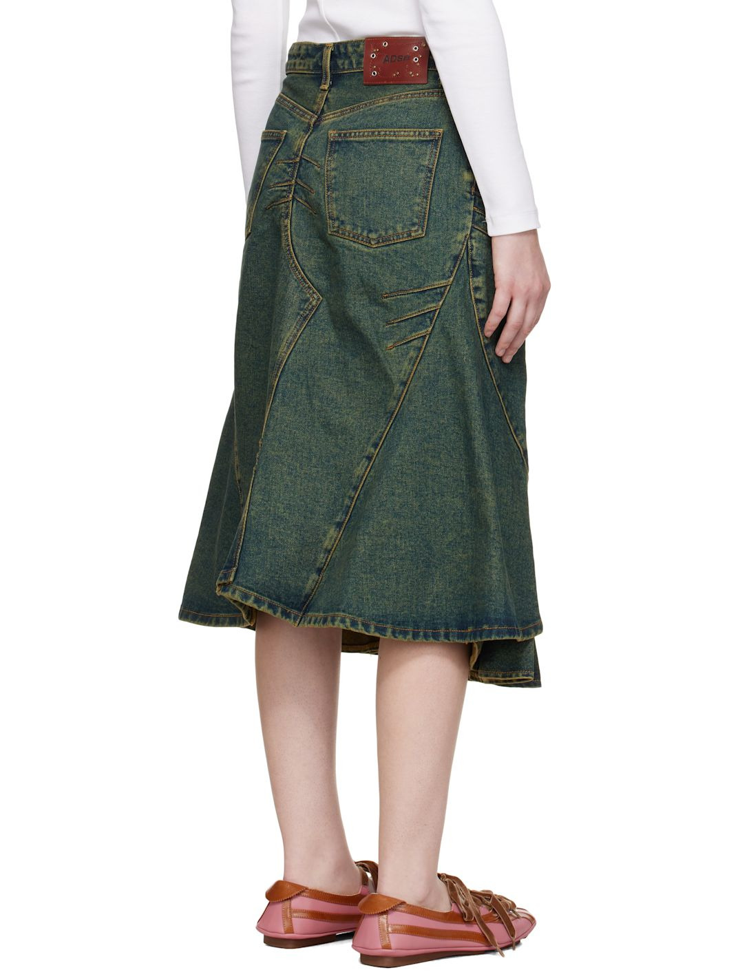 Blue Custom Flare Layered Denim Midi Skirt - 3