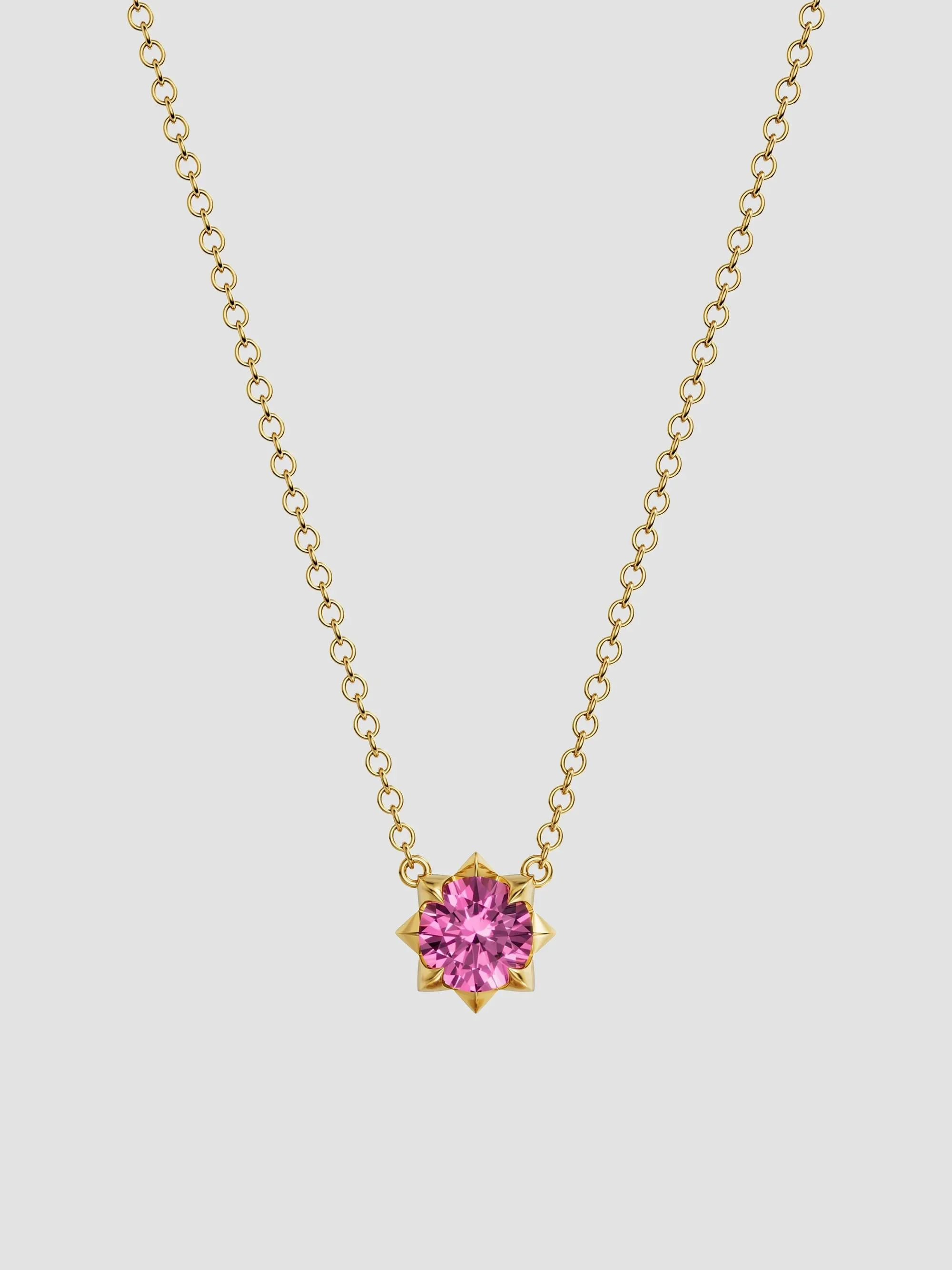 Women's Petite Pavé Pendant Necklace in 18K Yellow Gold - Pink Sapphire - 1