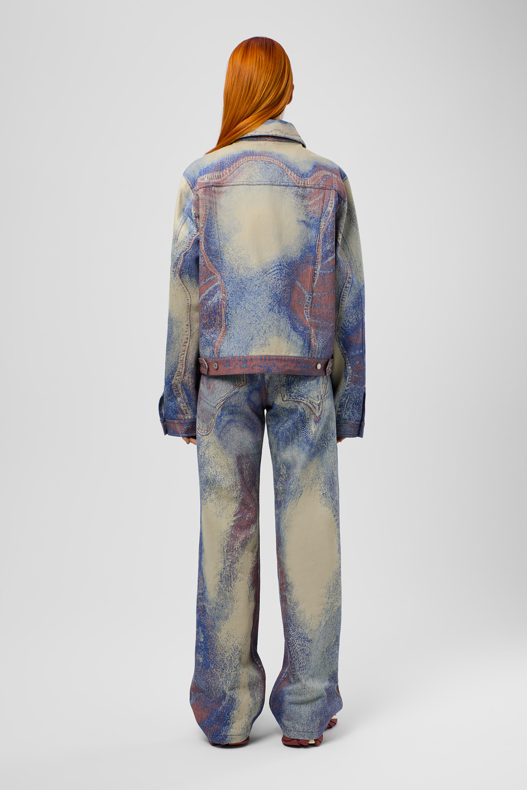 Blue-Beige-Red Denim Jacket - 5