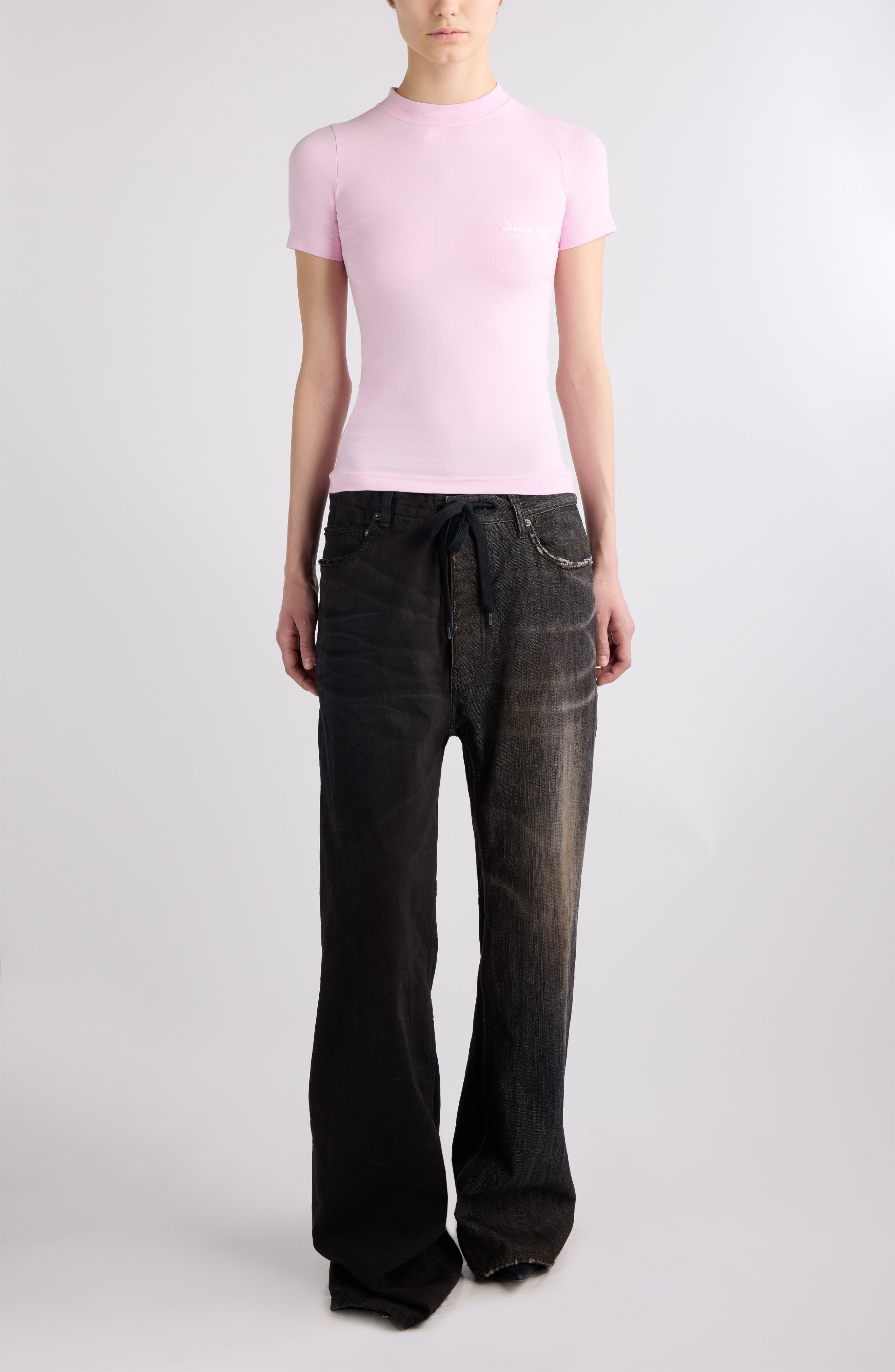 Balenciaga Logo Fitted Stretch Cotton T-Shirt in Light Pink/White at Nordstrom - 2