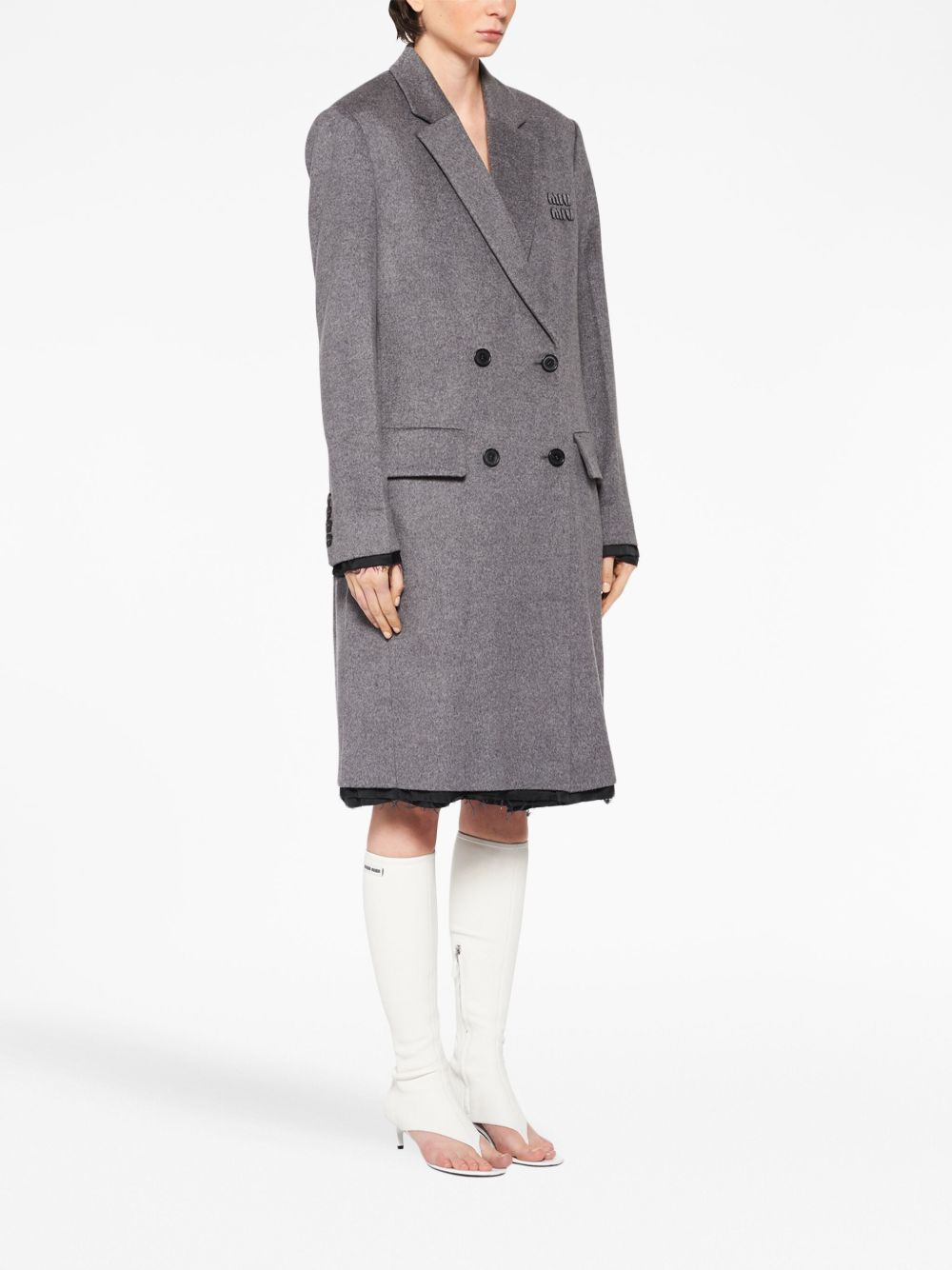 logo-embroidered double-breasted coat - 3