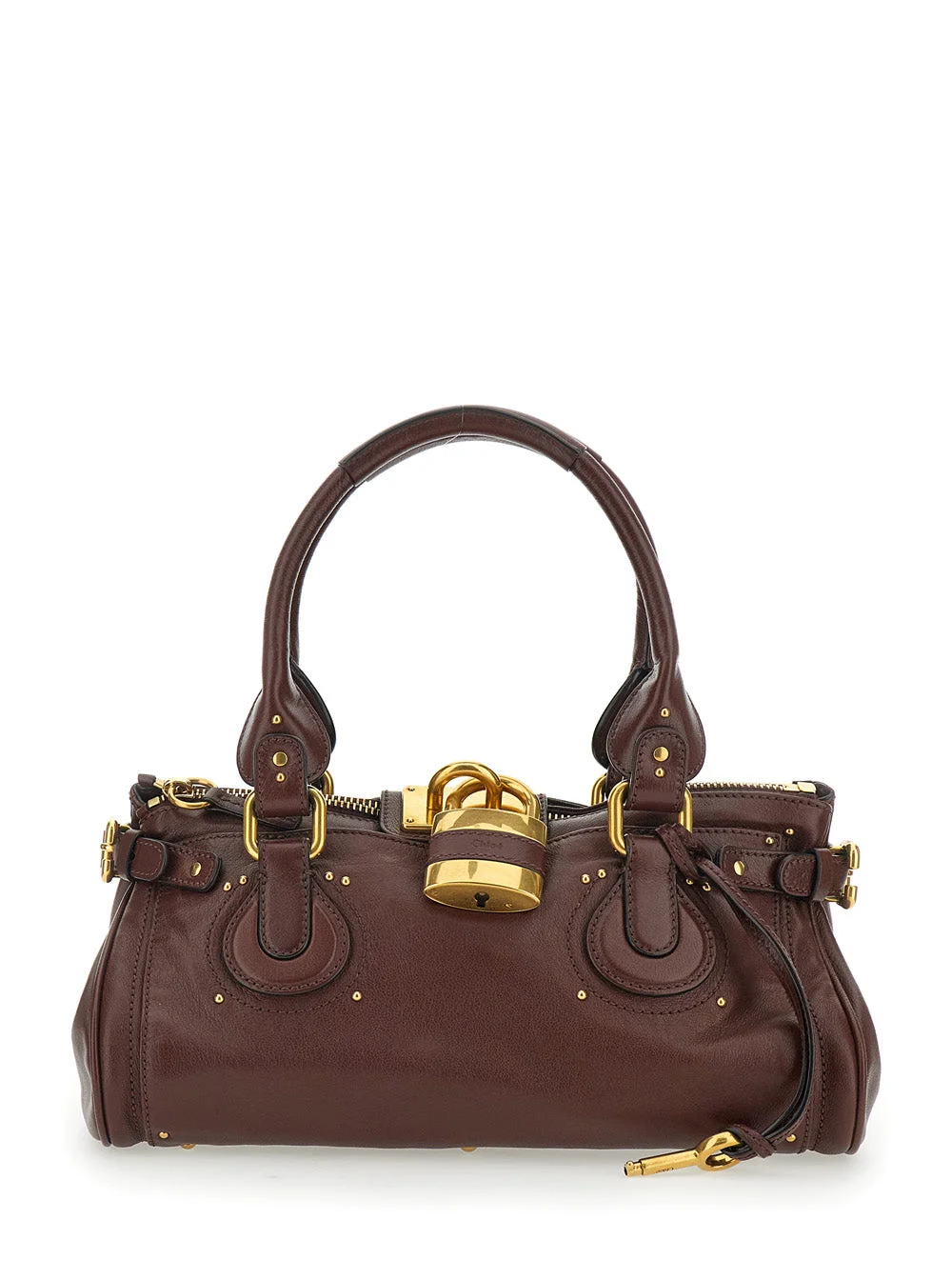 Chloé Women 'Paddington' Brown Shoulder Bag With Oversized Padlock And C-Shaped Buckles In Grainy Le - 1