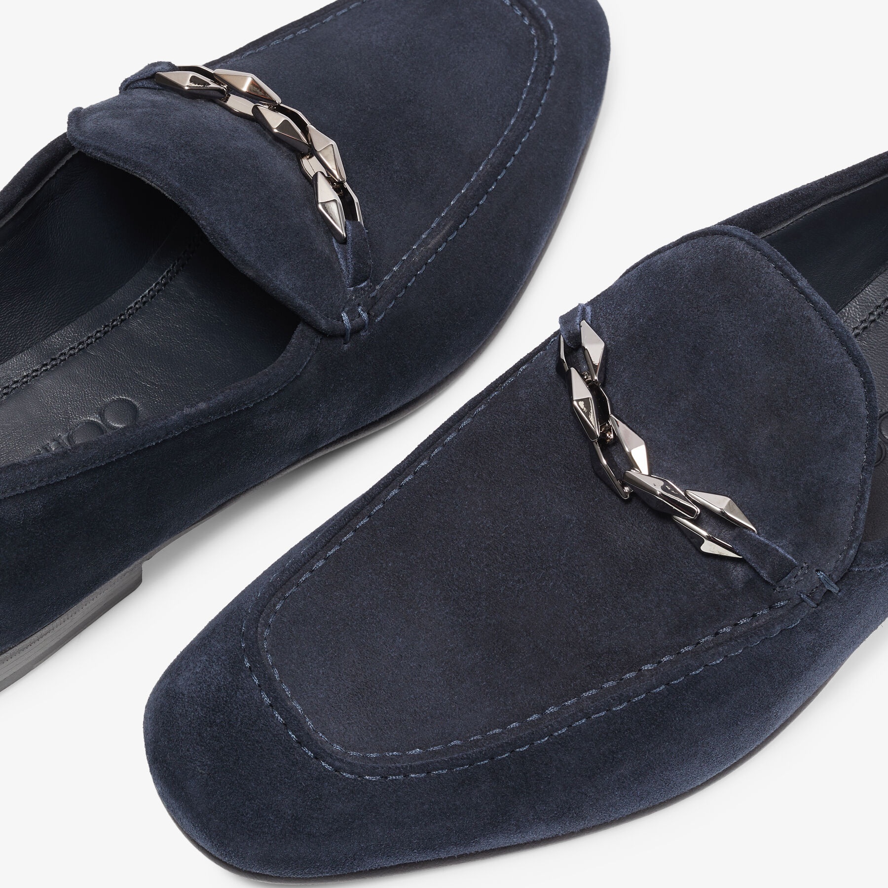 Marti Reverse
Navy Velvet Suede Loafers with Chain Embellishment - 3