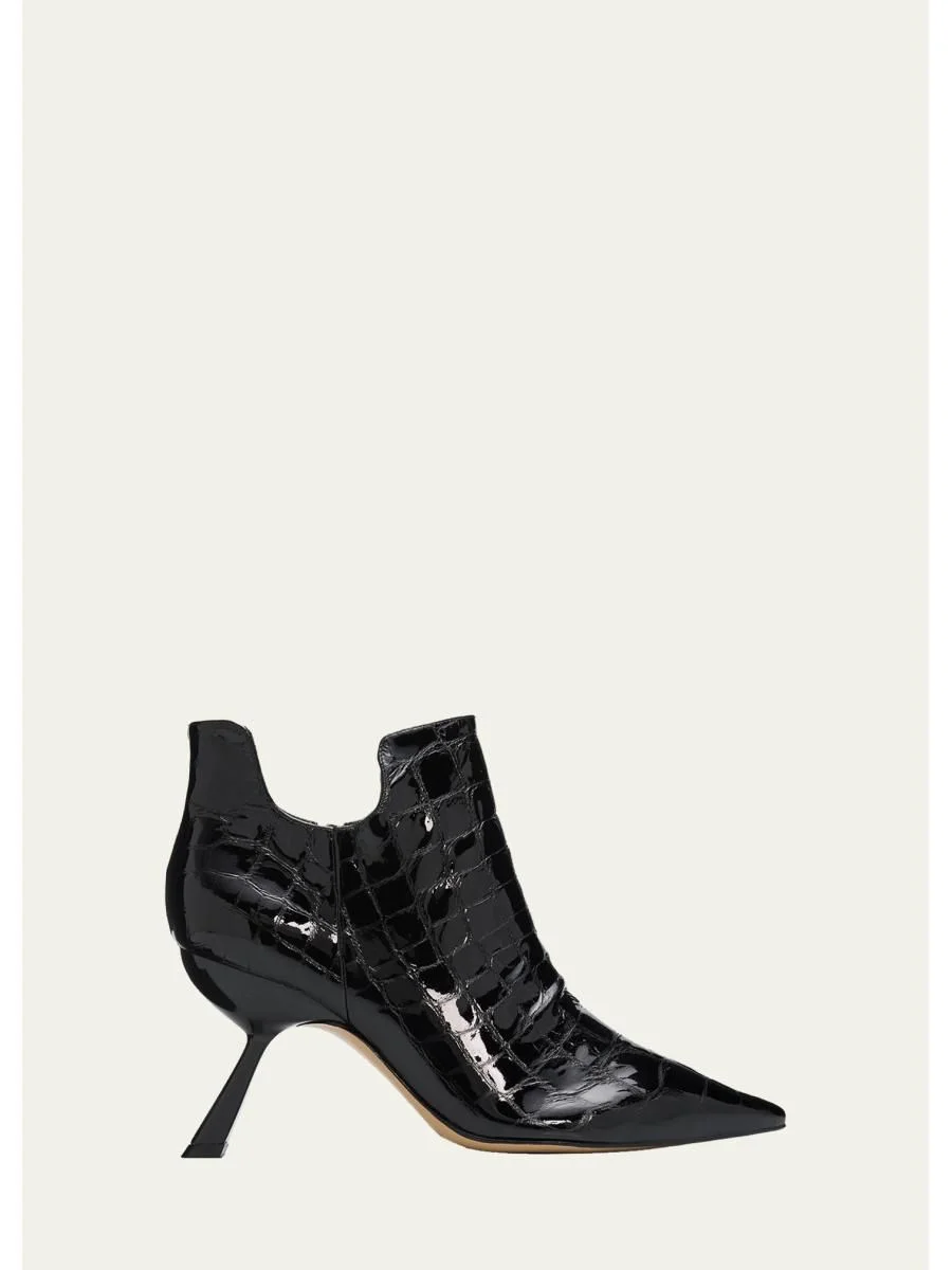 85mm Meredith Croc-Embossed Leather Booties - 1