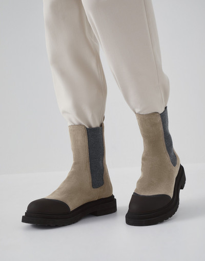 Brunello Cucinelli Suede and calfskin Chelsea boots with monili outlook