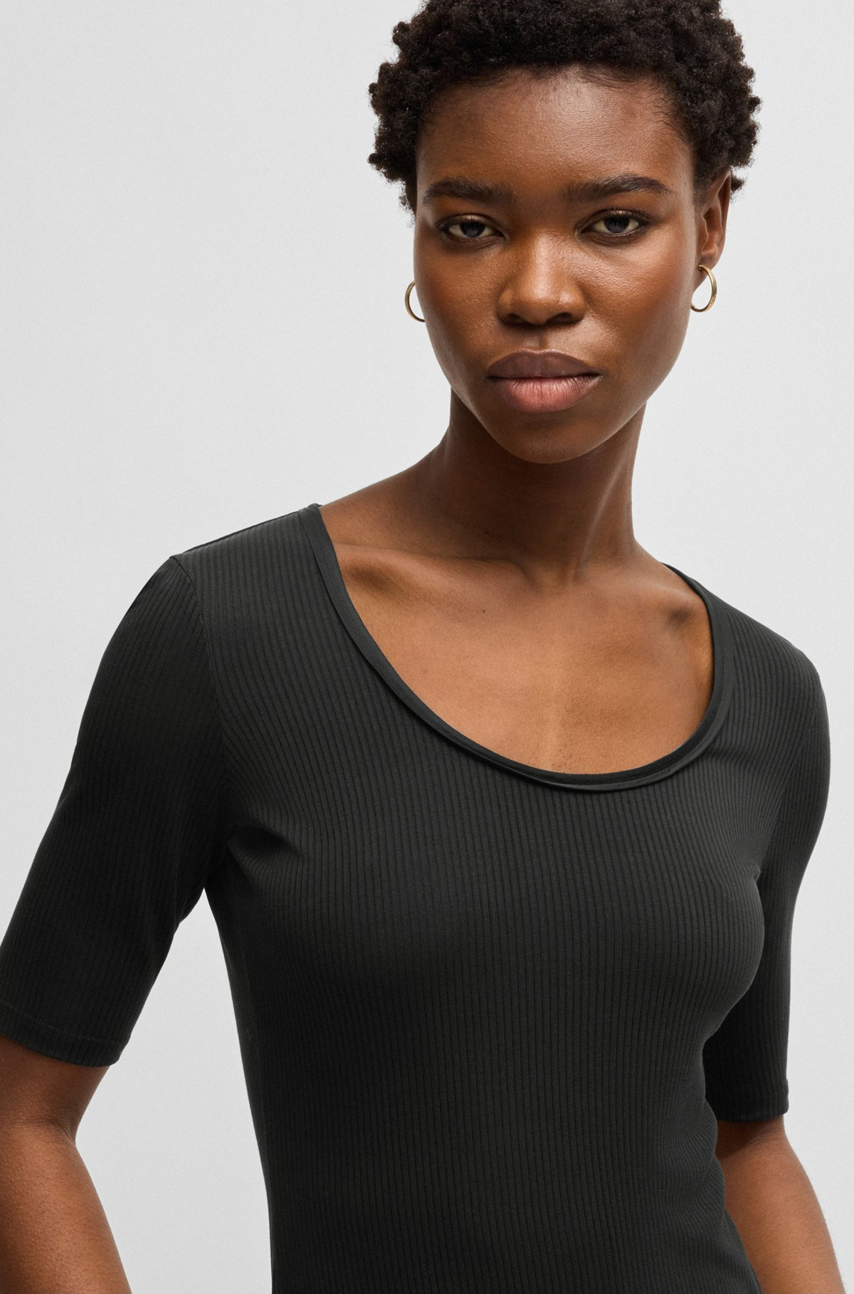 SCOOP-NECK T-SHIRT IN RIBBED STRETCH FABRIC - 5