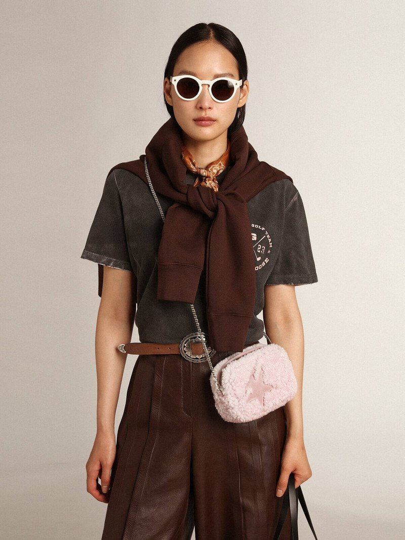 Women's Mini Star Bag in pink shearling with suede star 3