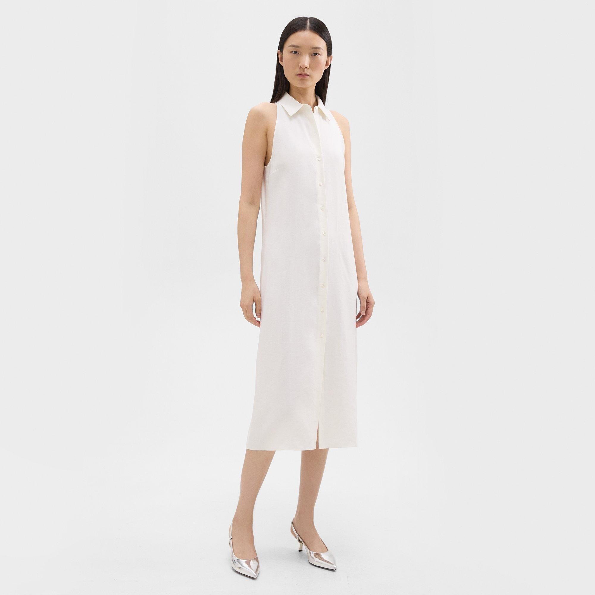Halter Neck Shirt Dress in Linen-Viscose - 3