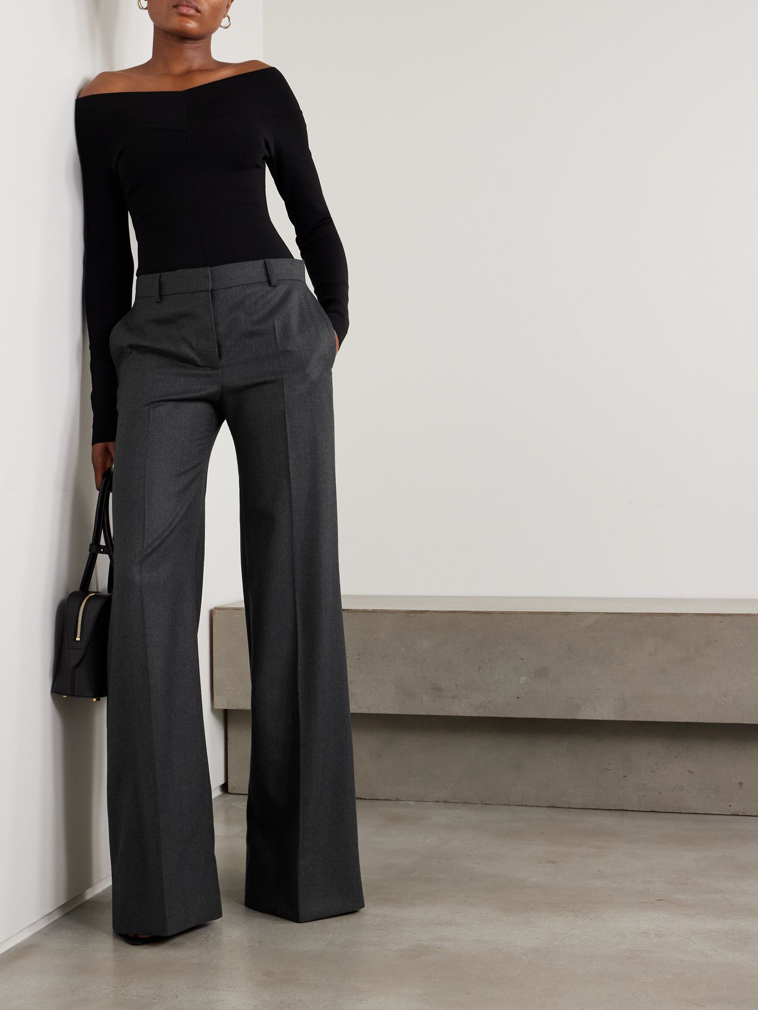 Wool-felt flared pants Dark gray - 2