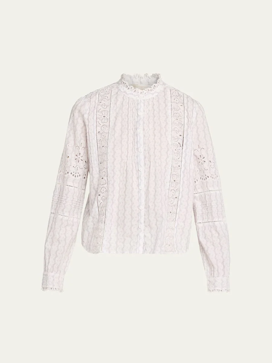 Lal Embroidered Button-Front Top - 1