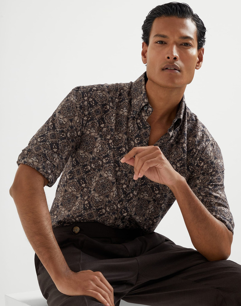 Cotton paisley twill slim fit shirt with button-down collar 4