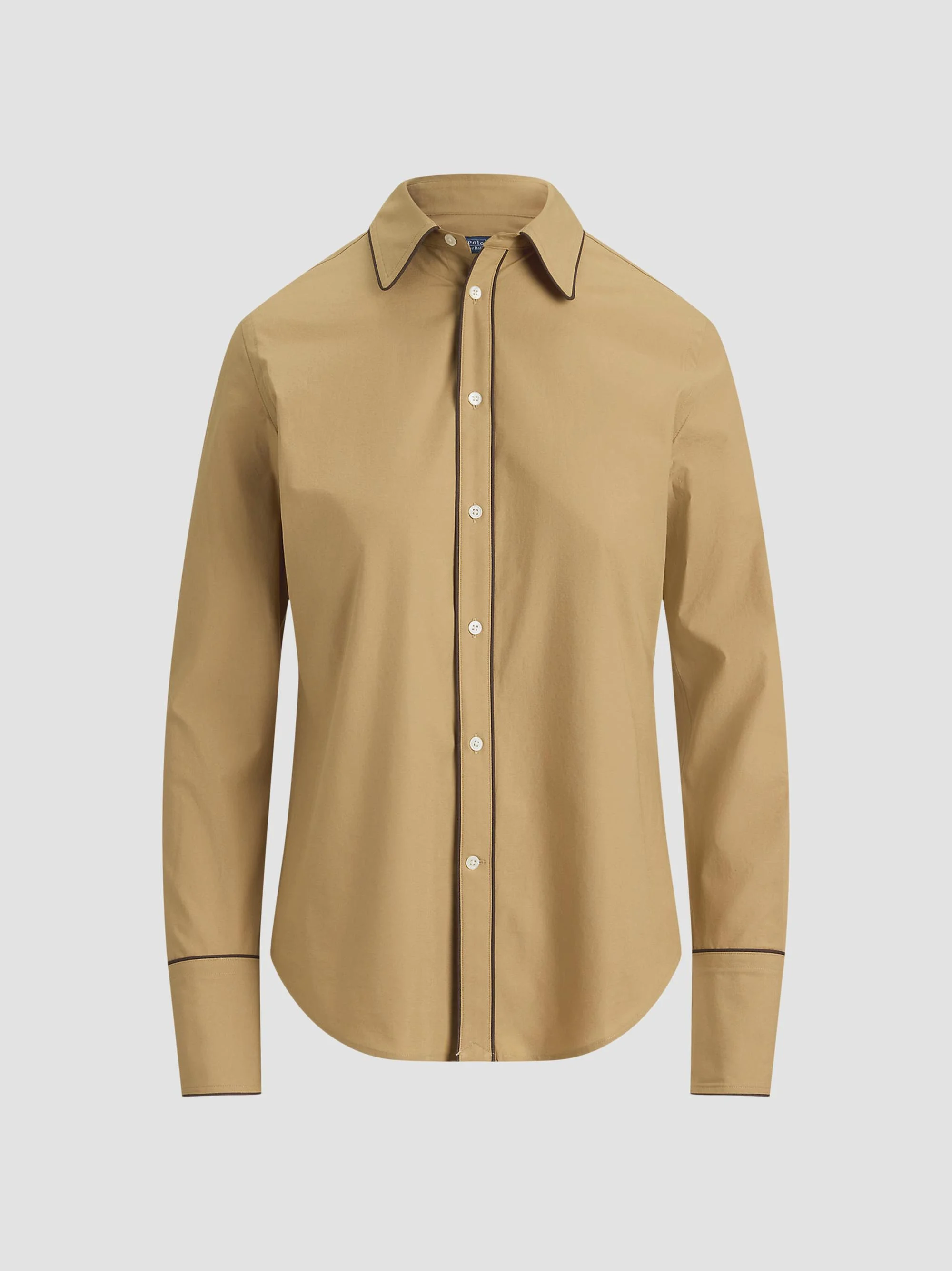 Women's Slim-Fit Stretch Cotton Button-Front Shirt - Cafe Tan - 1