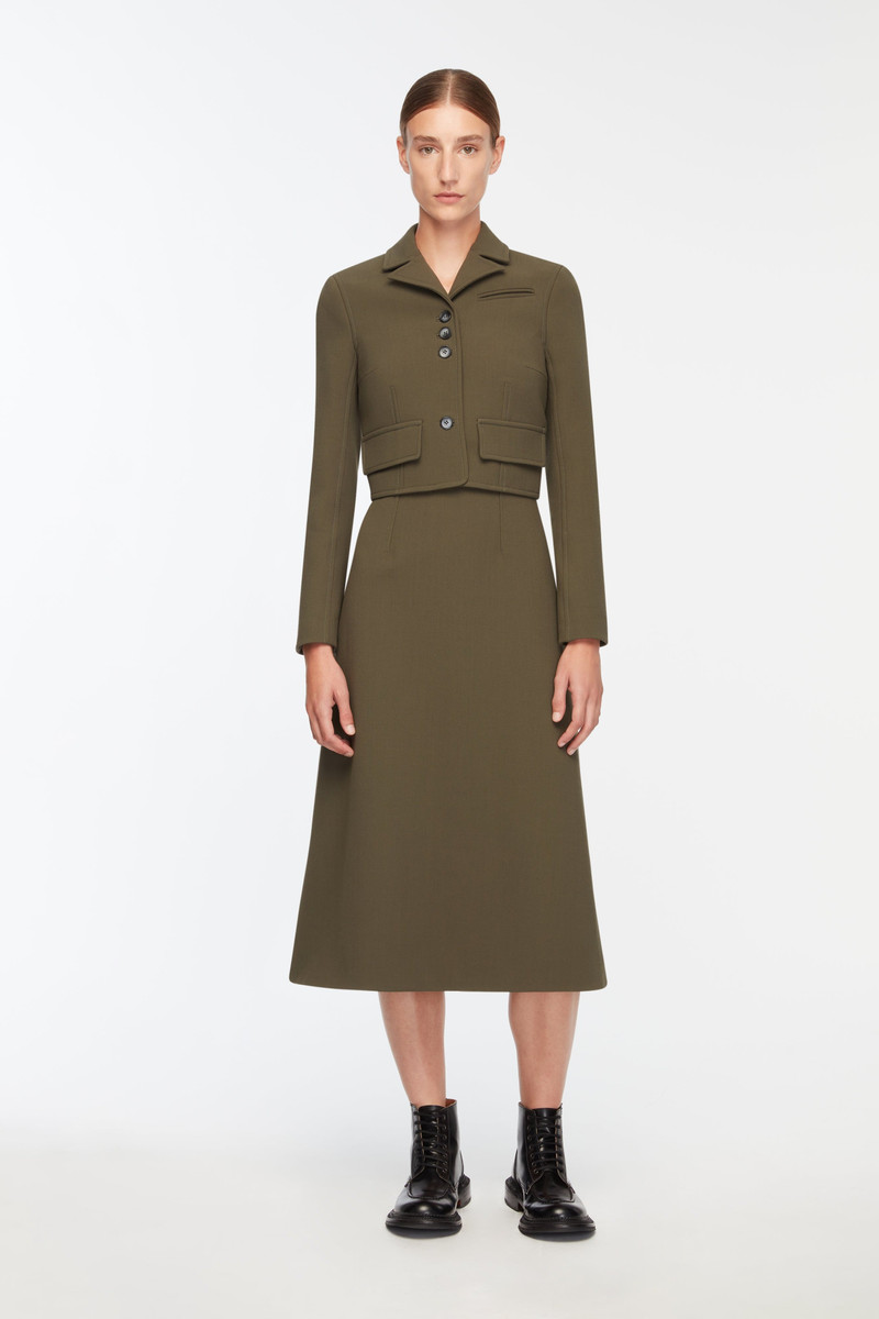 Liva Dress In Military Green Birdseye Suiting 5