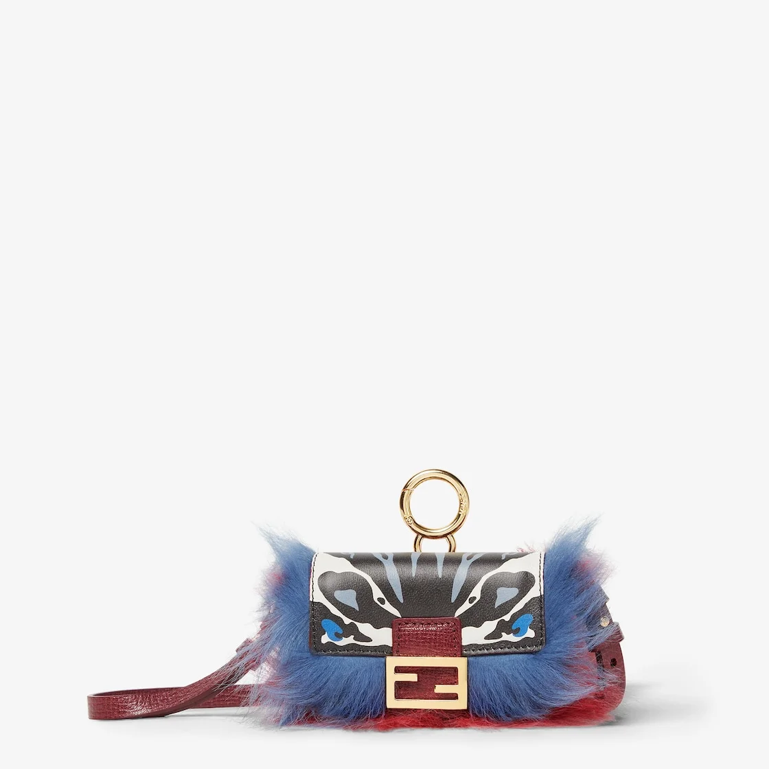Nano Baguette Charm Printed leather and blue and red shearling charm - 1