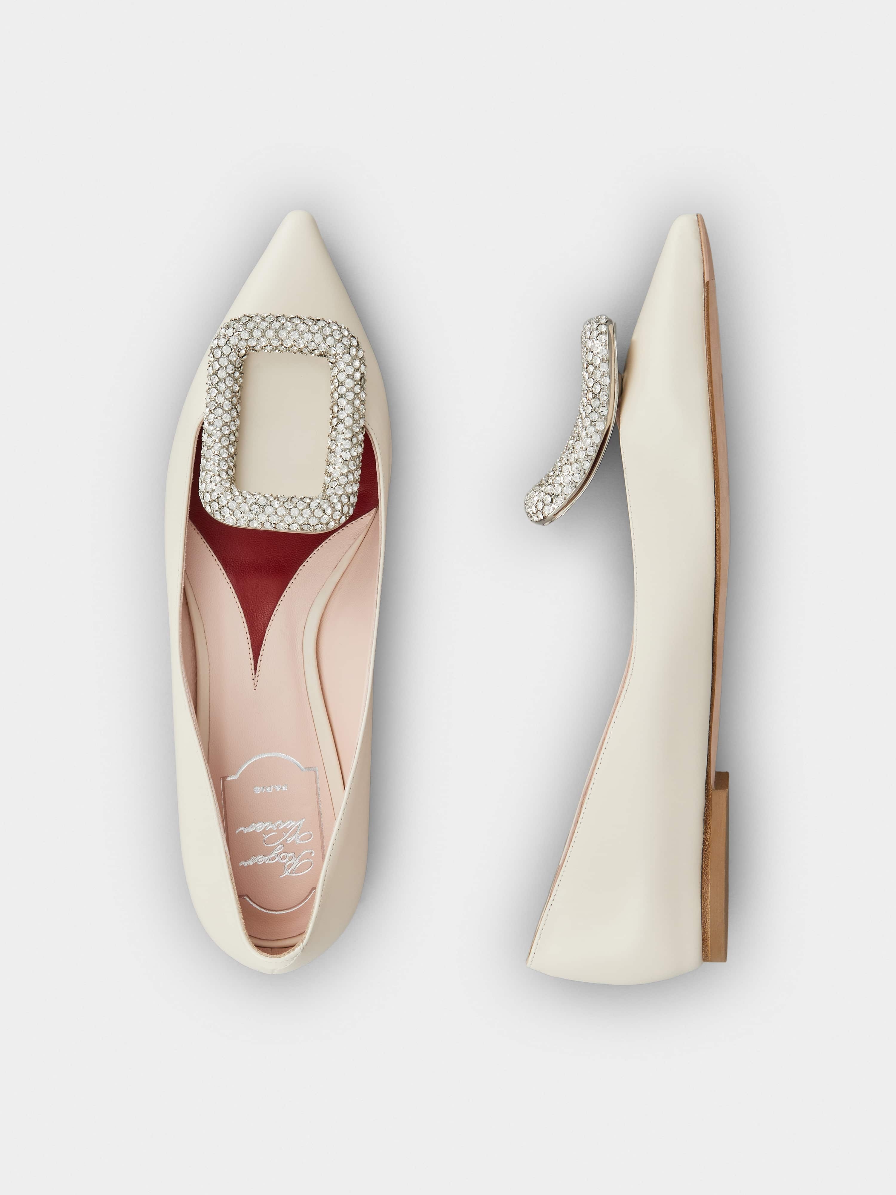 Viv' Choc Strass Buckle Ballerinas in Leather - 4