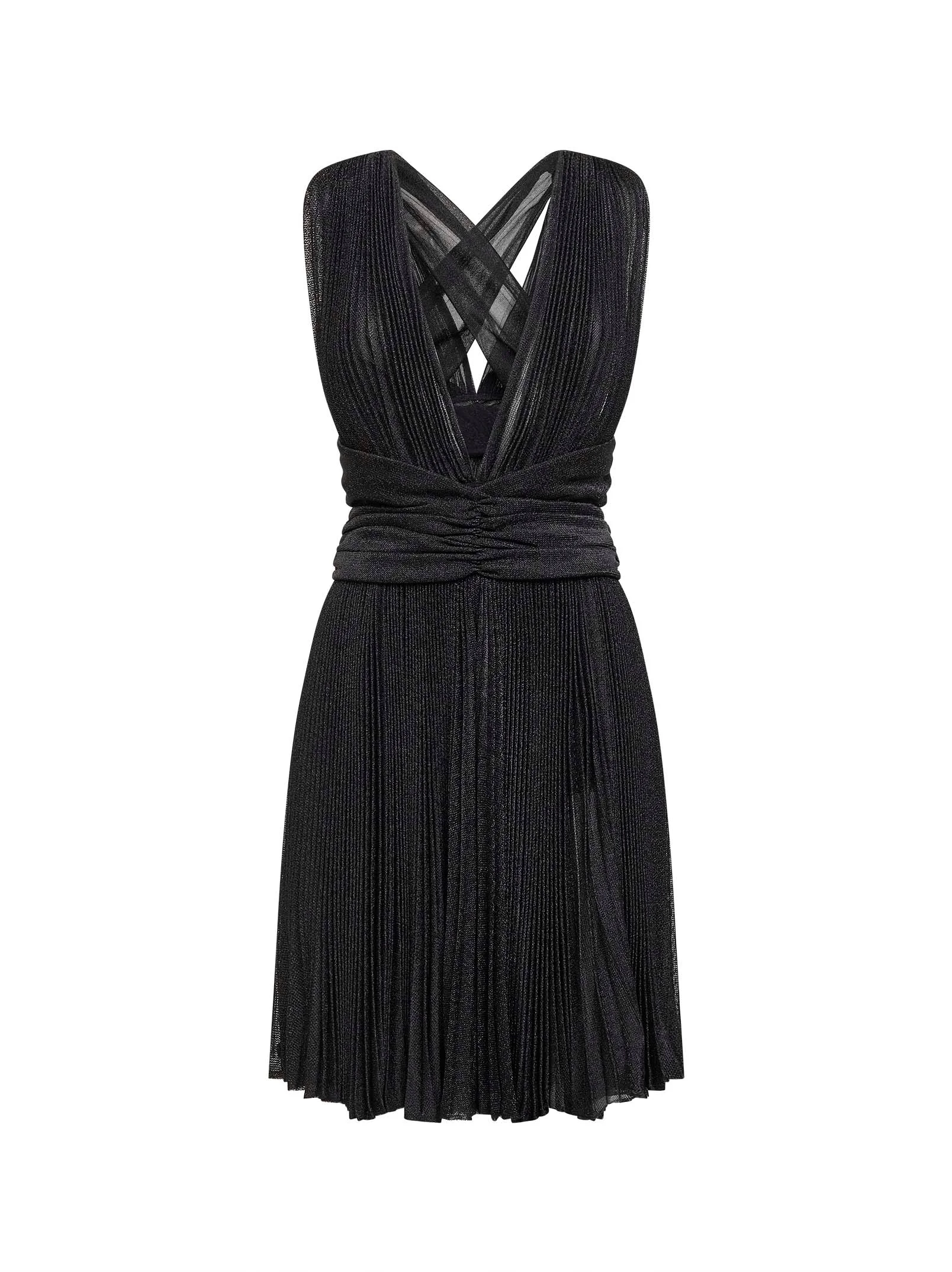 Black lurex mesh pleated minidress - 1