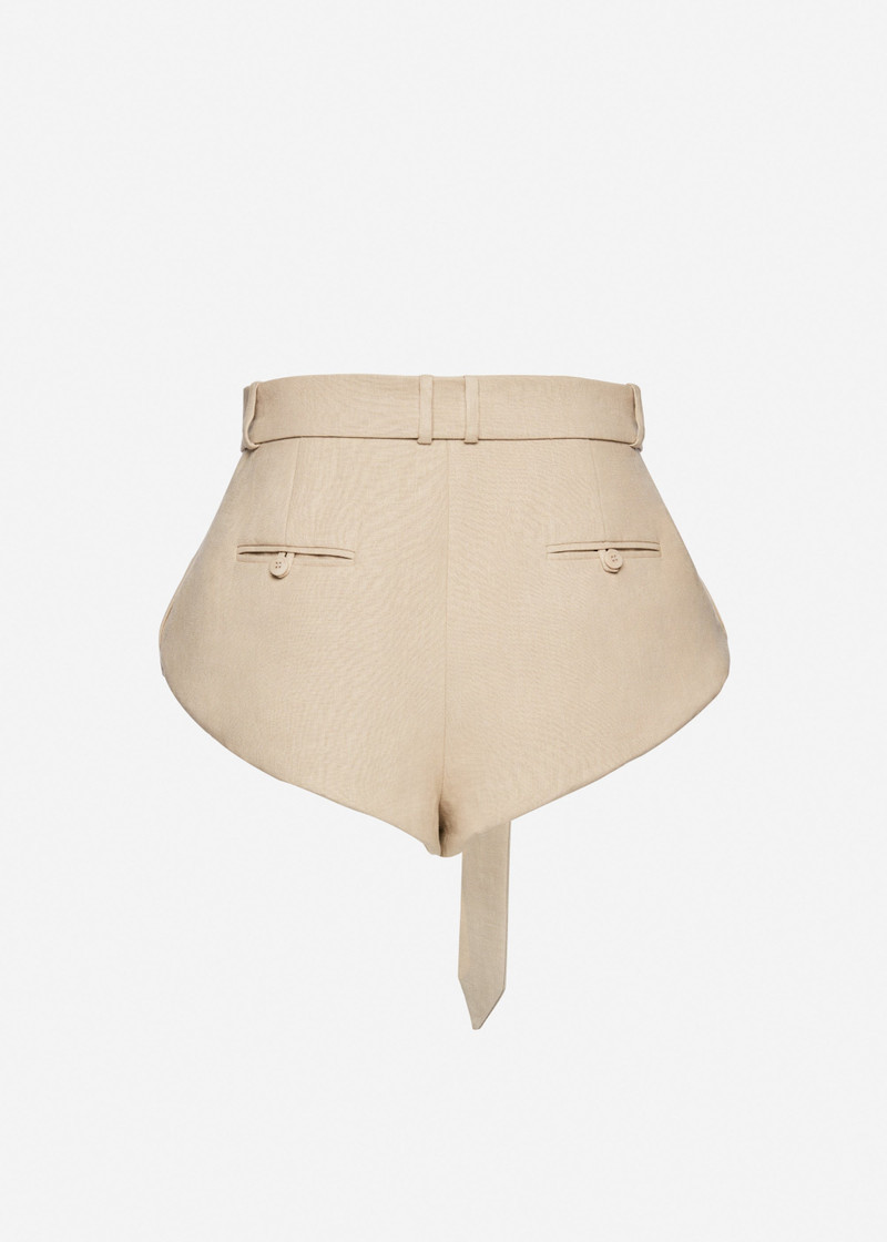 Flared linen shorts in beige 2