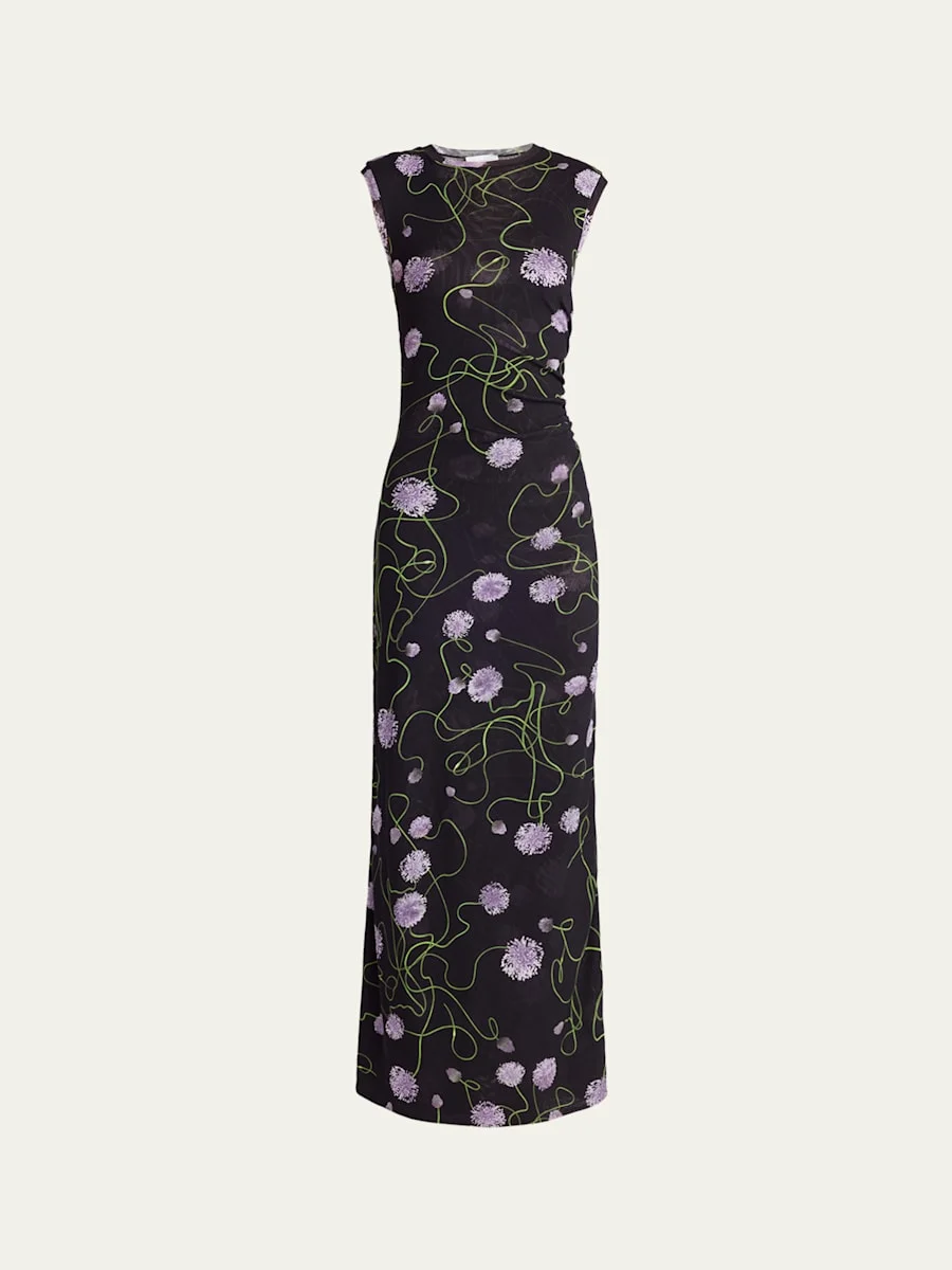 Twisted Flower Mesh Sleeveless Maxi Dress - 1