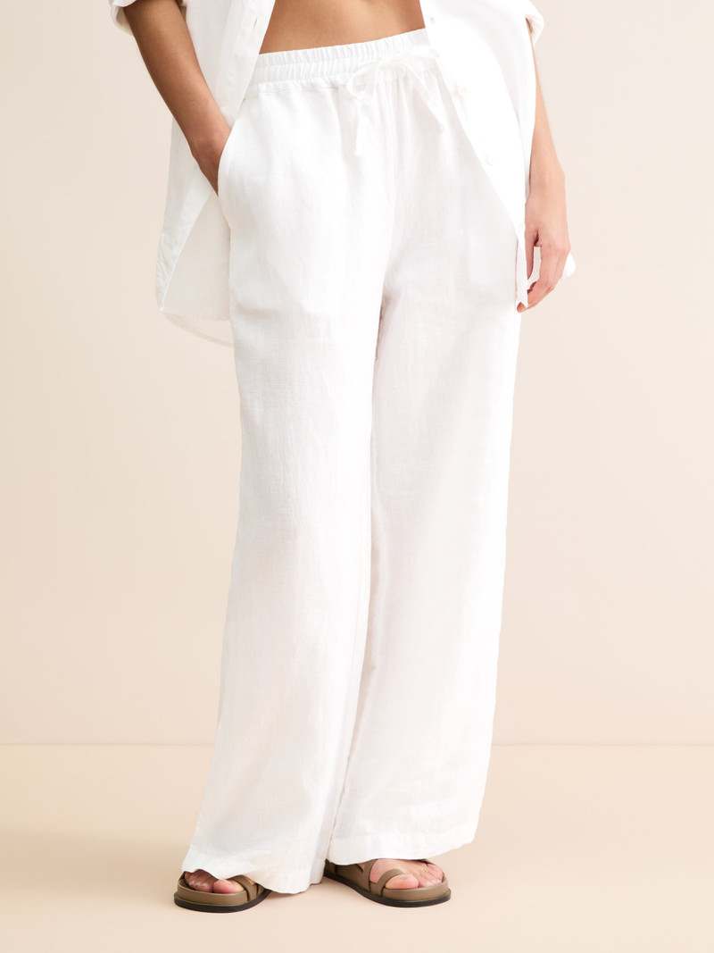 Derek Rose Women's Wide Leg Pants Sicily Linen White outlook
