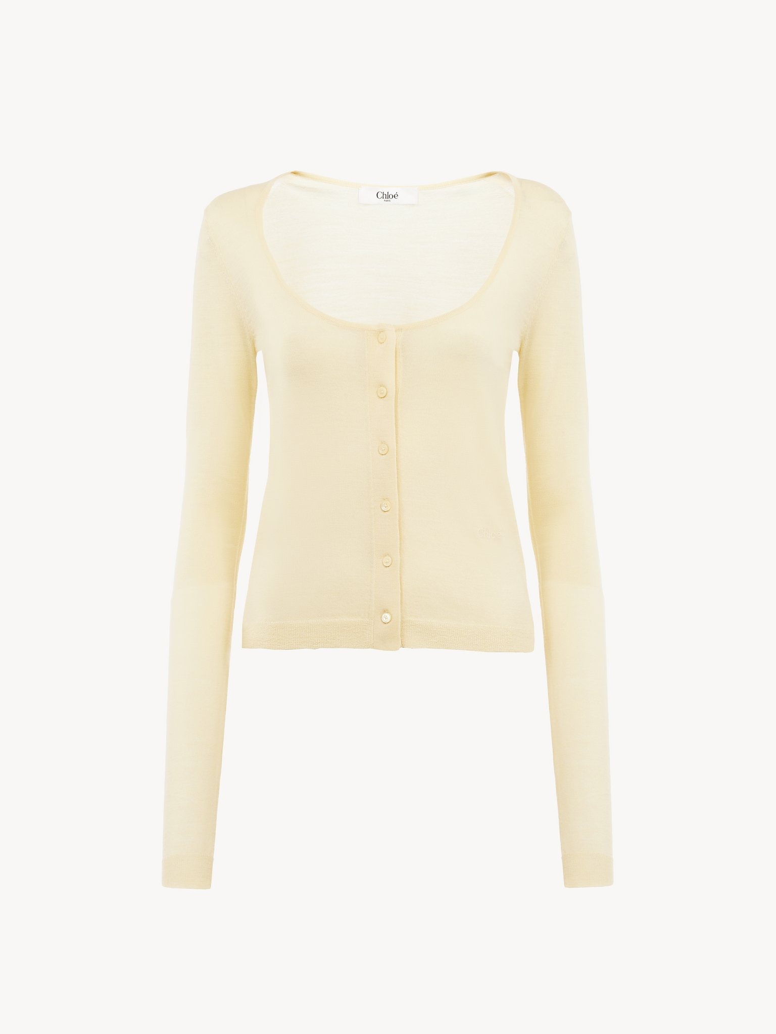 SCOOP-NECK FITTED CARDIGAN IN SUPERFINE WOOL KNIT - 2