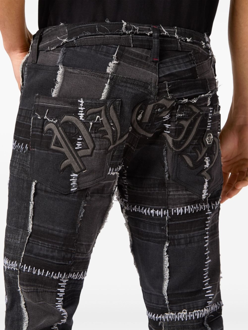 patchwork-design straight-leg jeans - 5