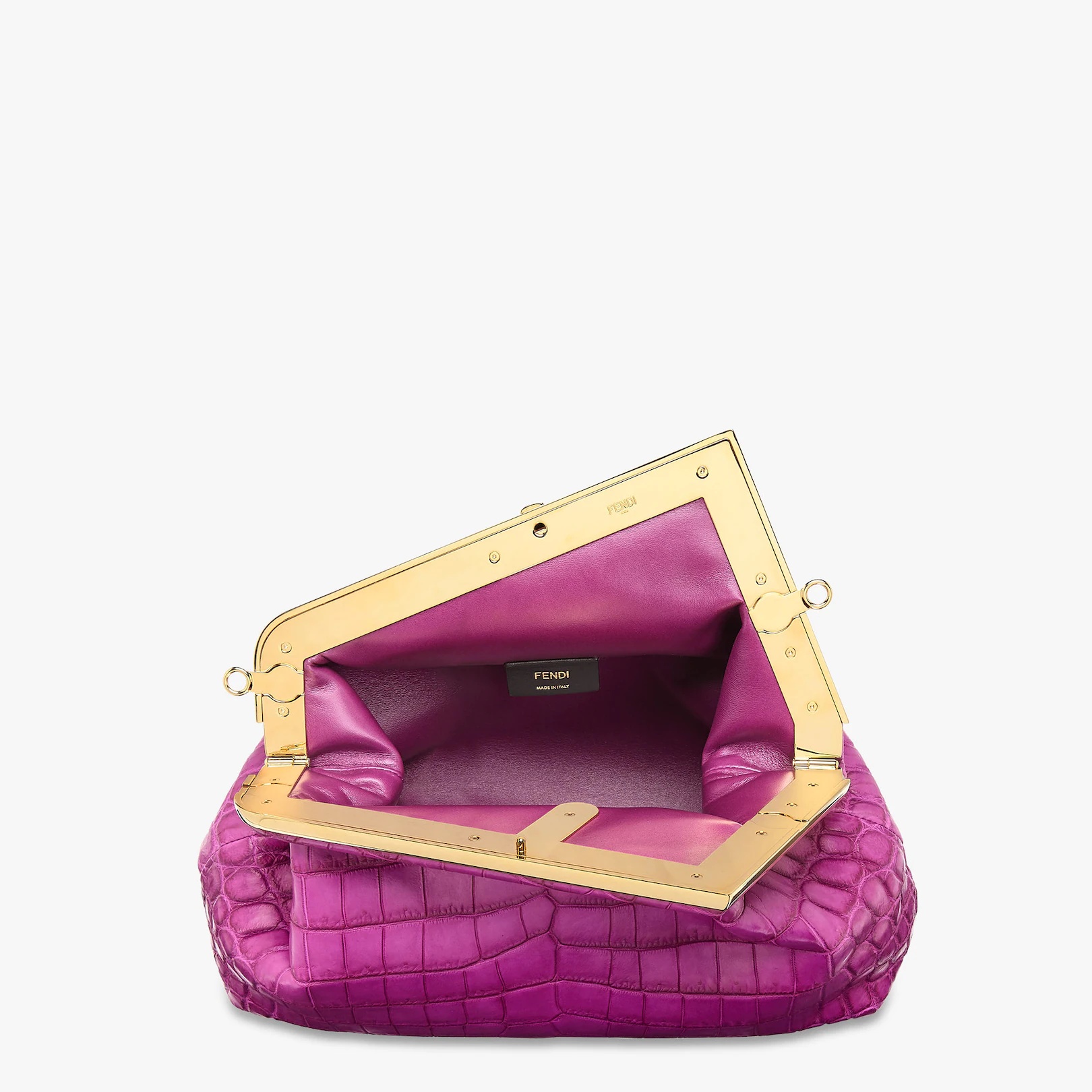 Medium Fendi First bag in exquisite purple crocodile leather with an oversized F metal clasp with to - 4