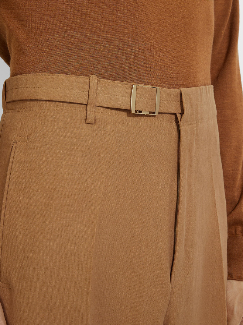 ZEGNA DARK BEIGE OASI LINO PANTS outlook