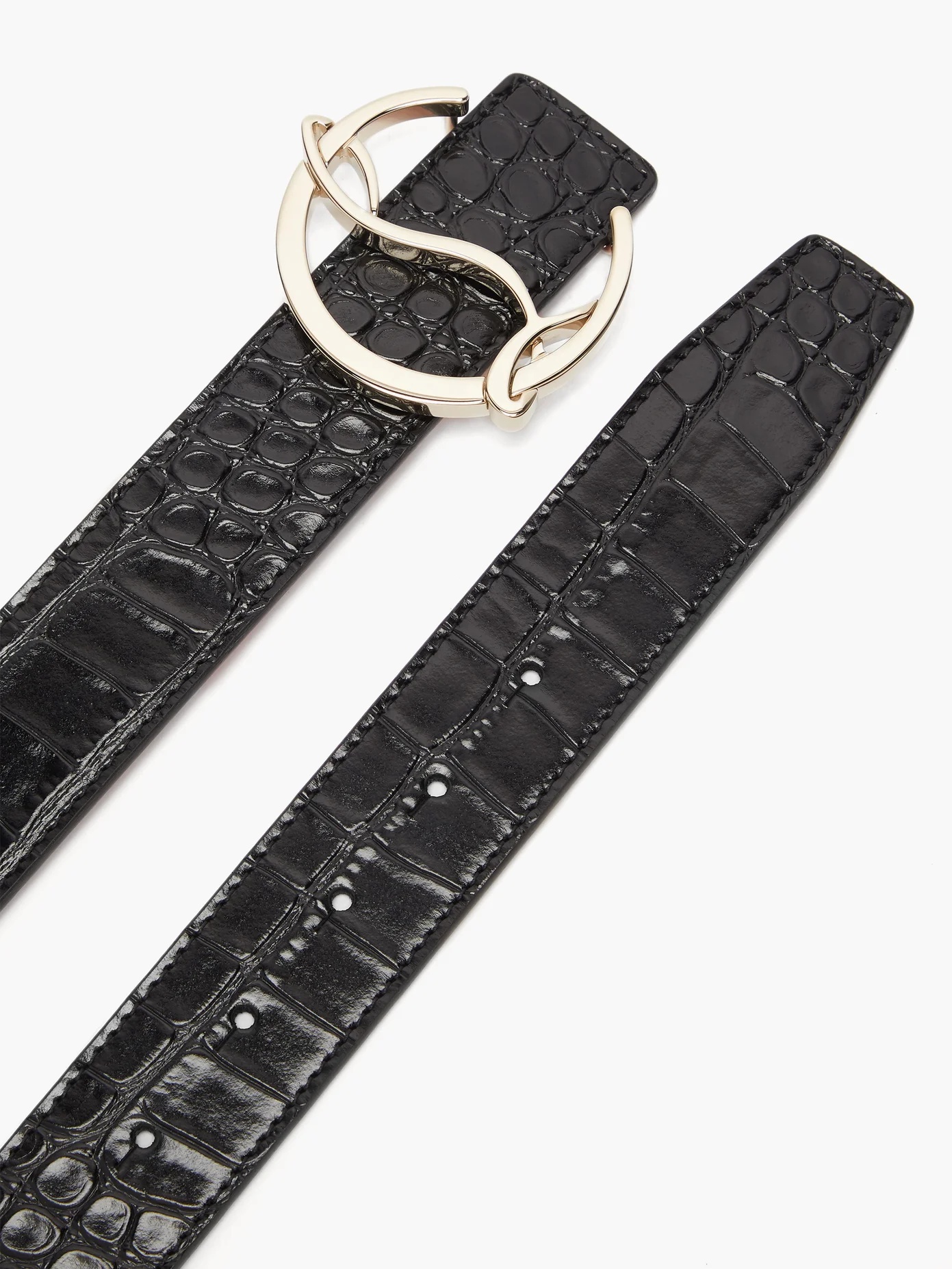 Monogram-buckle crocodile-effect leather belt - 4