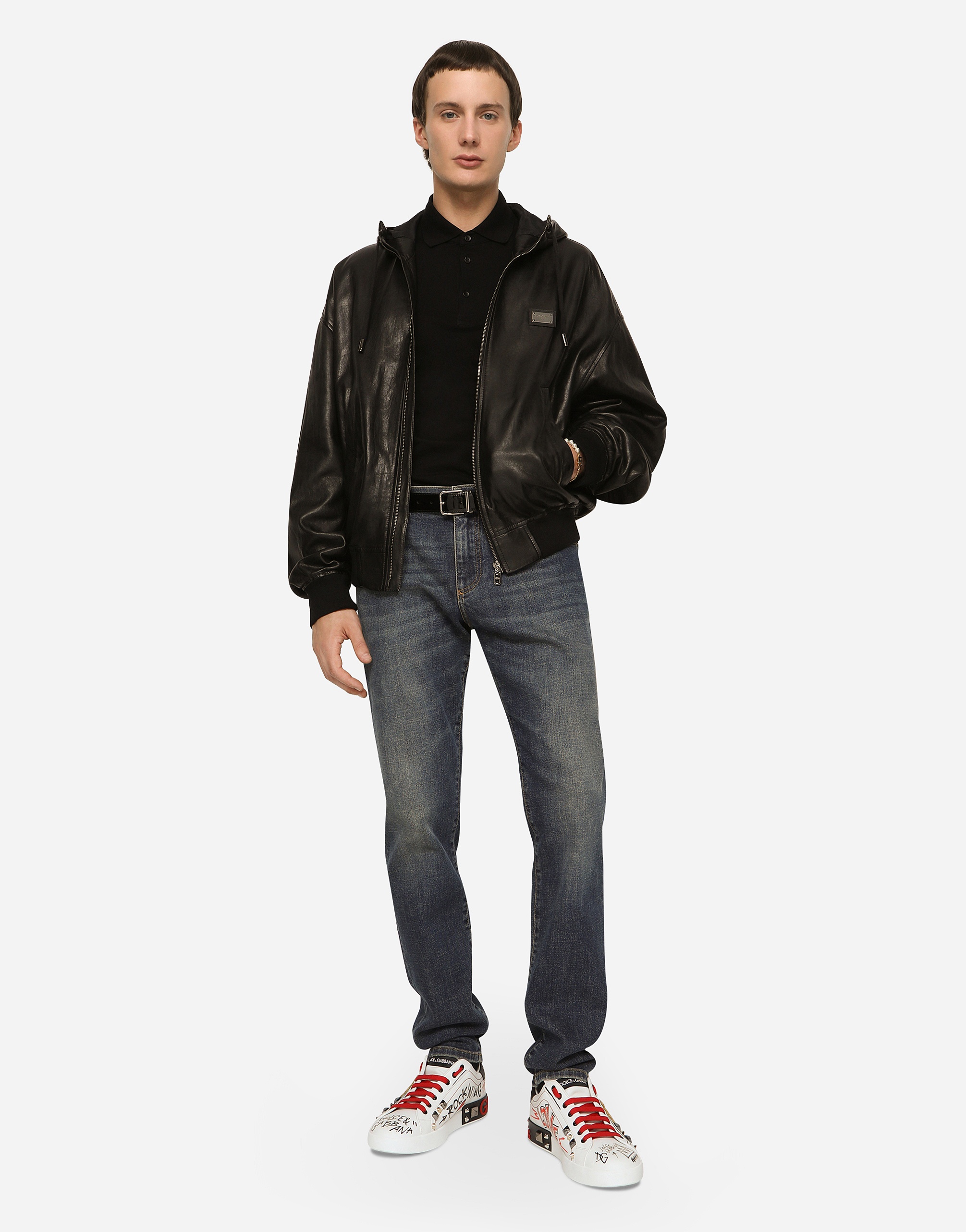 Nappa leather jacket with hood and tag - 2