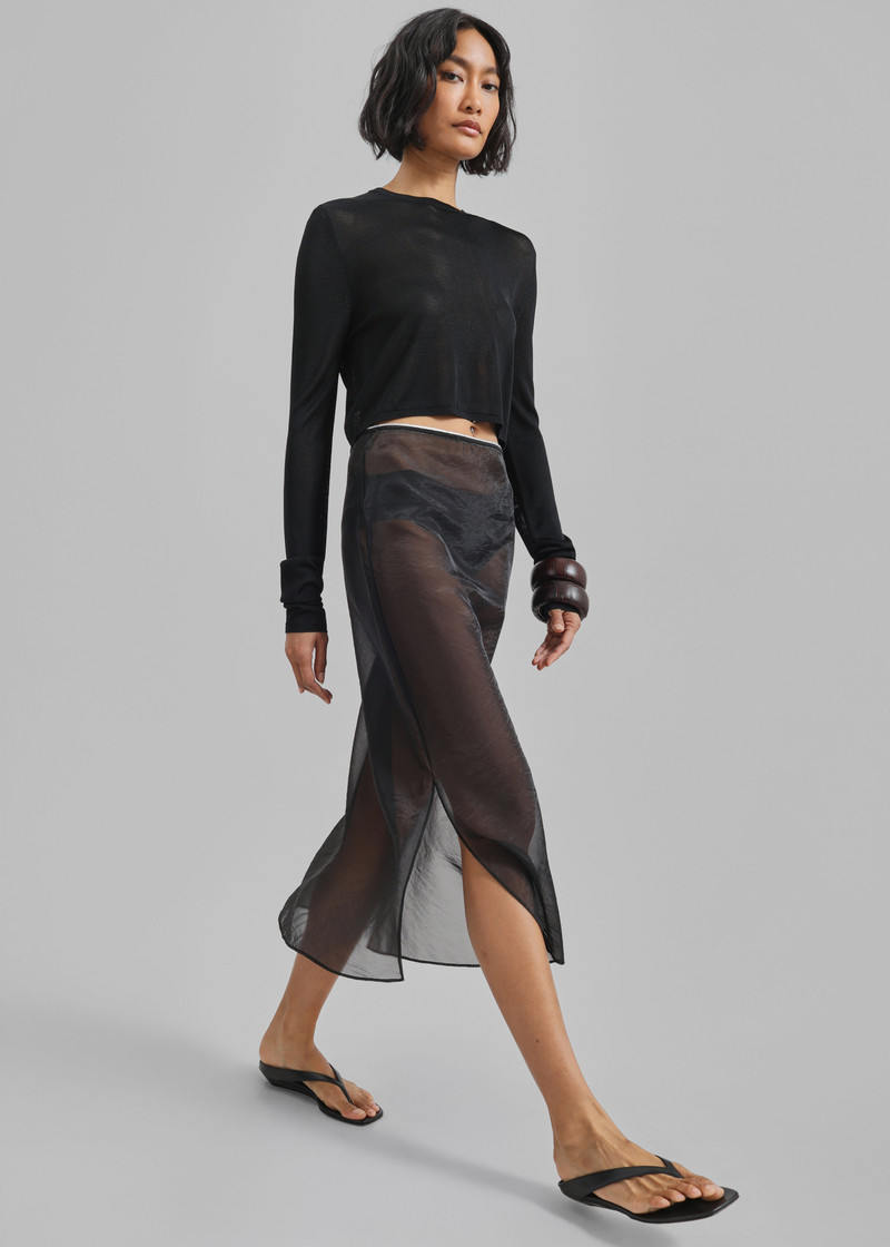 Kazel Cropped Thin Knit Top - Black 5