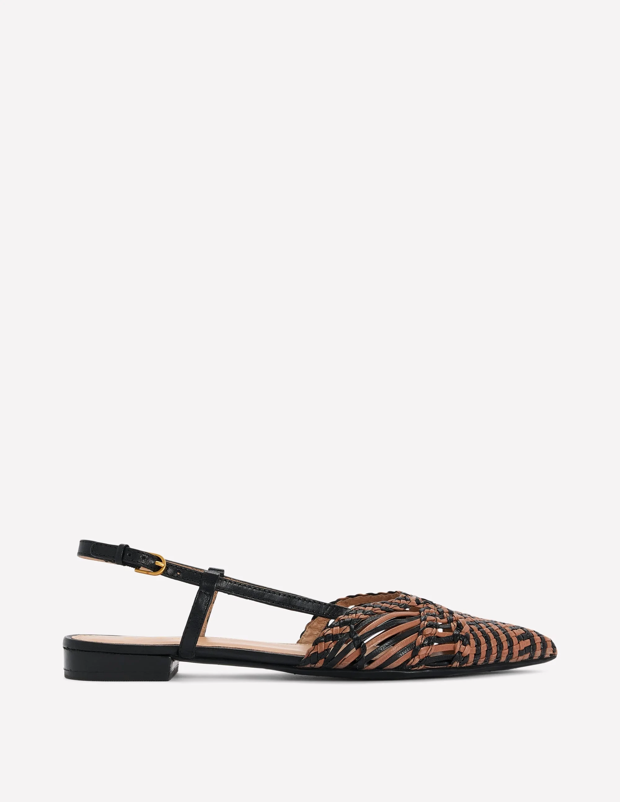Woven Detail Pointed Flats-Black/ Neutral - 1