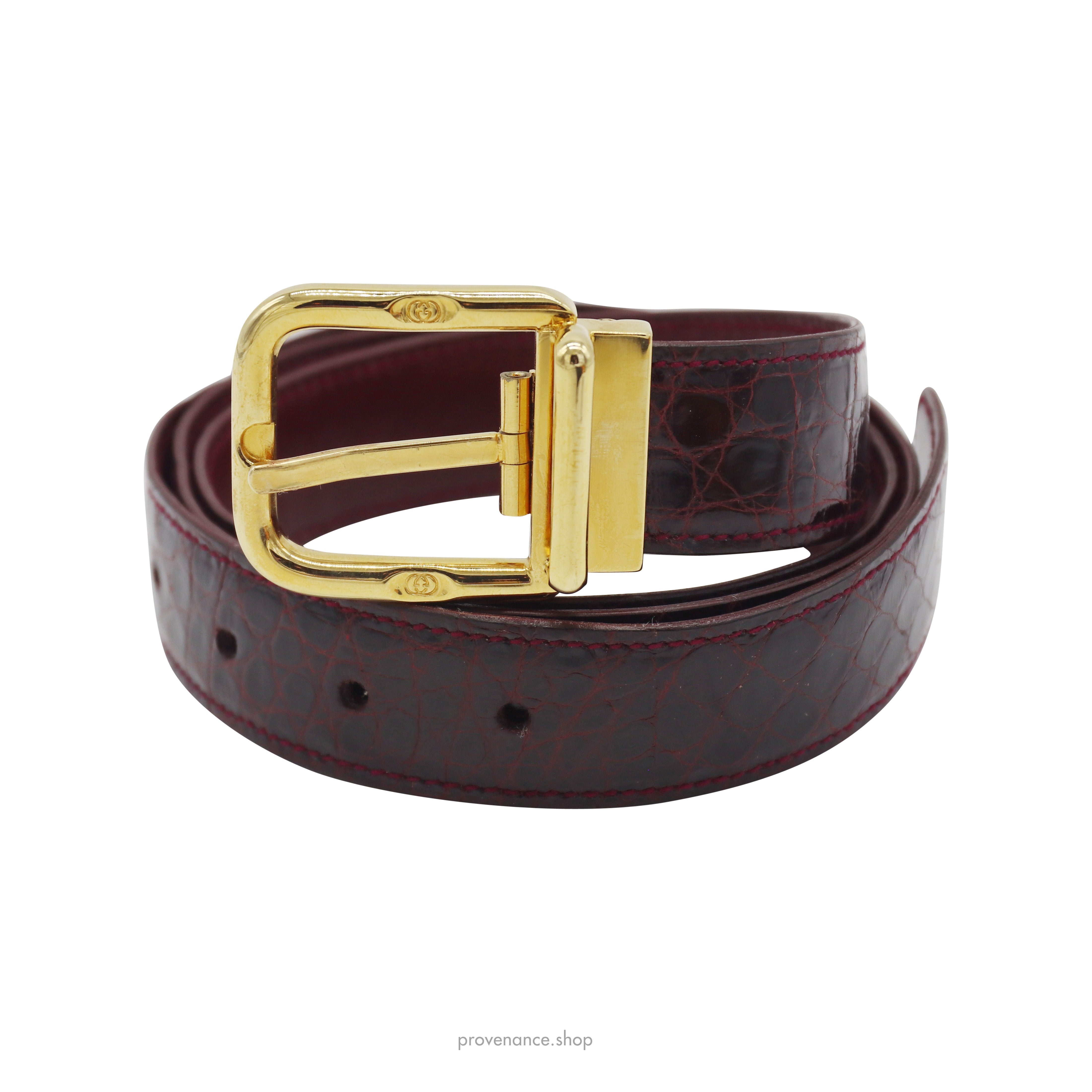 Gucci Tang Belt - Burgundy Crocodile Leather - 2
