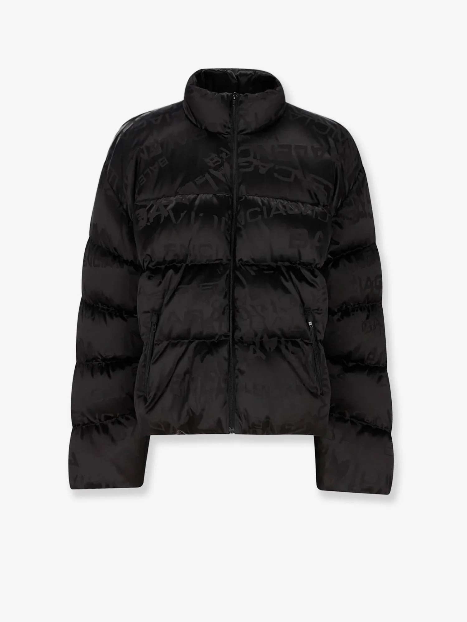 Balenciaga Nylon Down Jacket With All-Over Lettering Logo - 1