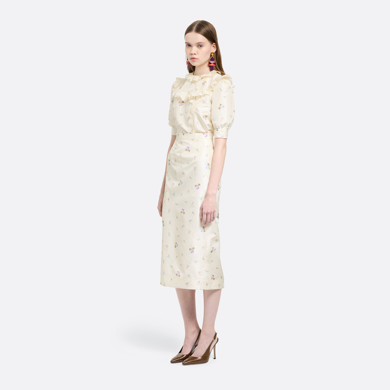 FLORAL-PRINT SILK TAFFETA MIDI SKIRT 2