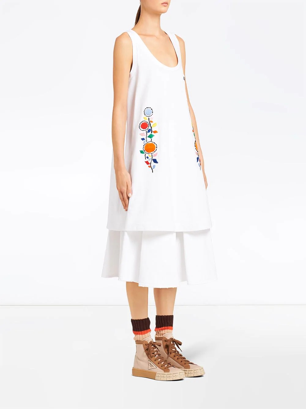 floral-embroidered mid-length dress - 3