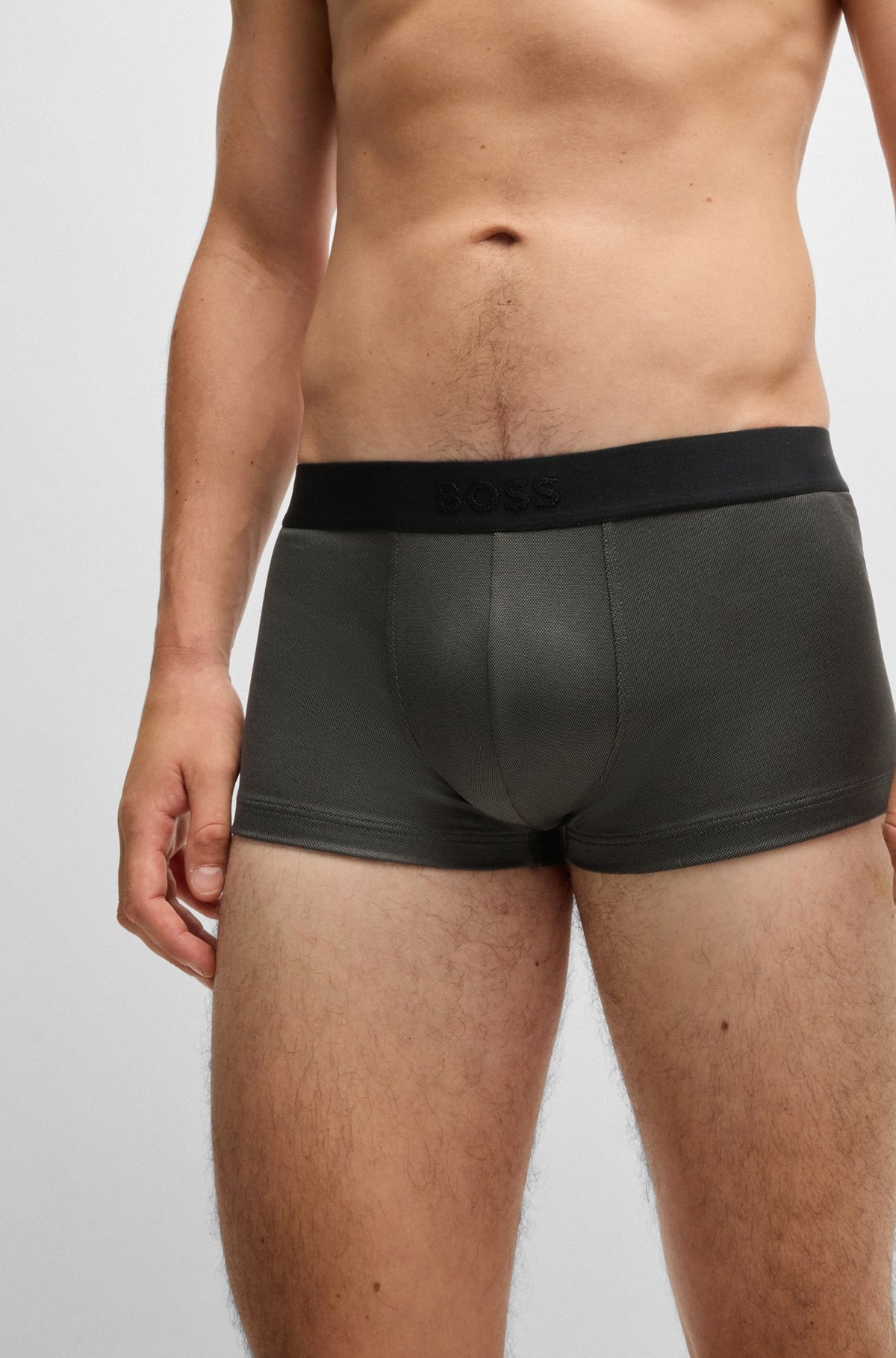 SHINY-PIQUÉ REGULAR-RISE TRUNKS WITH LOGO WAISTBAND - 4