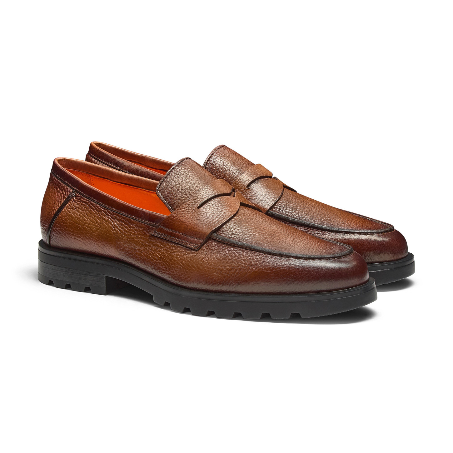 Men's brown tumbled leather penny loafer - 3