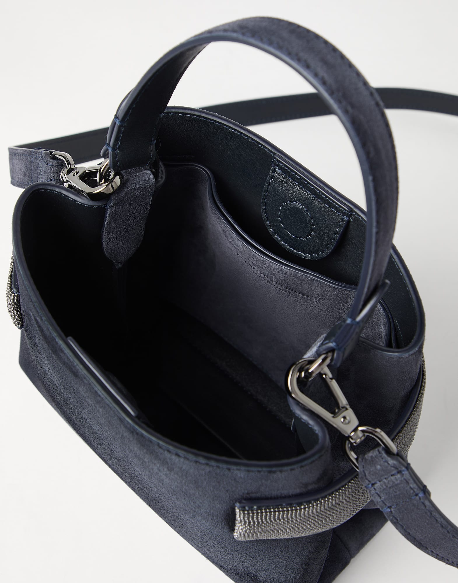 Essence small top-handle bag in suede with precious bands - 5