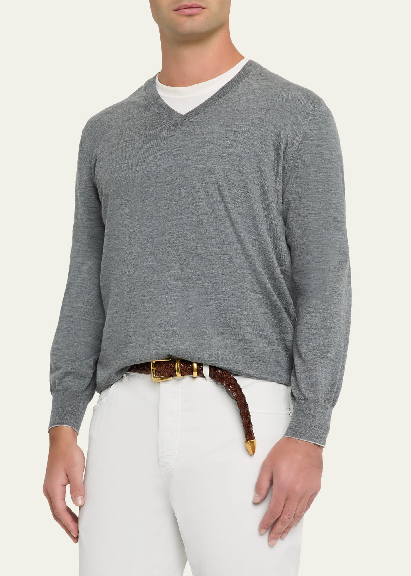 Men's Fine Gauge Wool and Cashmere V-Neck Sweater - 4