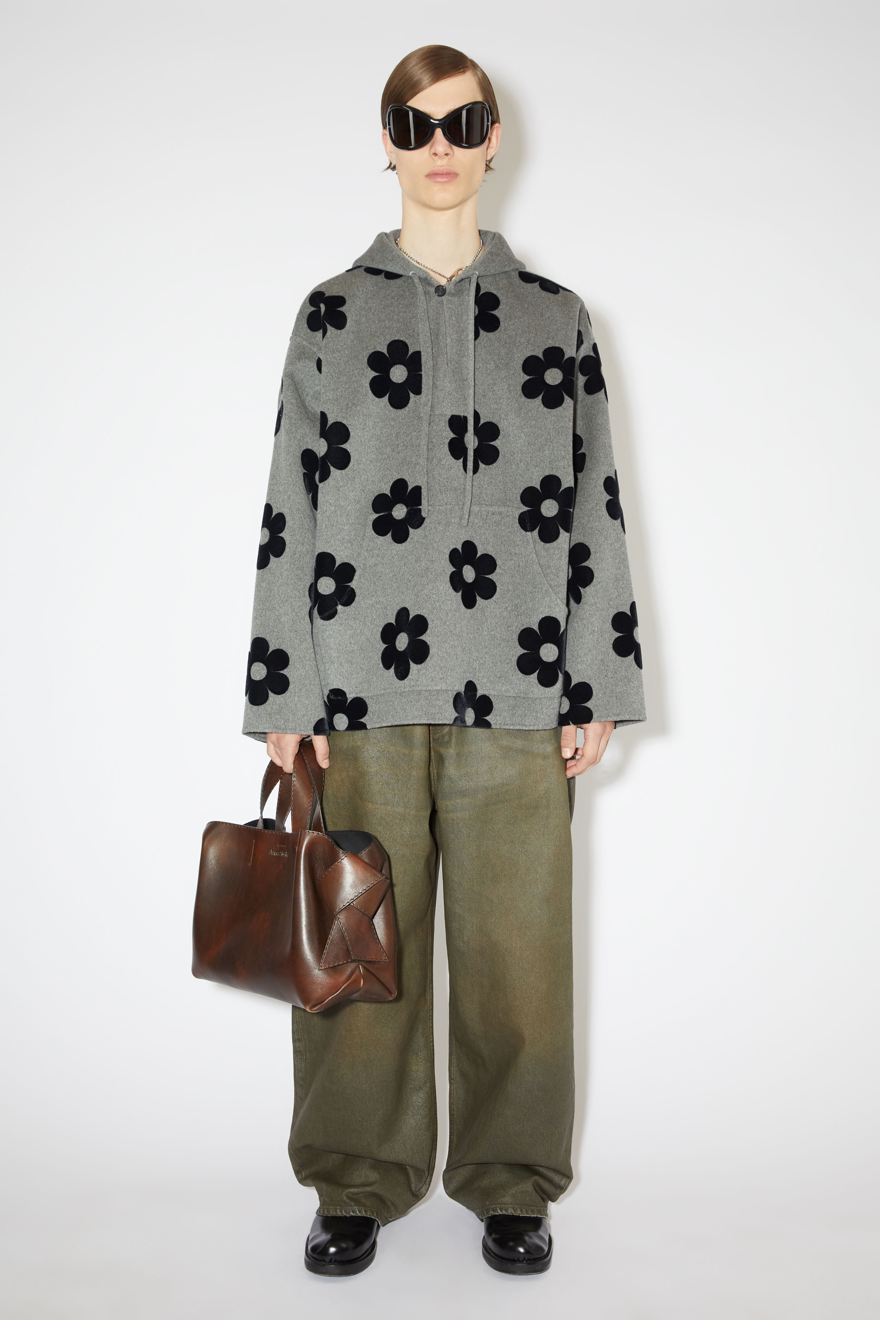 Flower wool hooded jacket - Vintage grey melange - 2