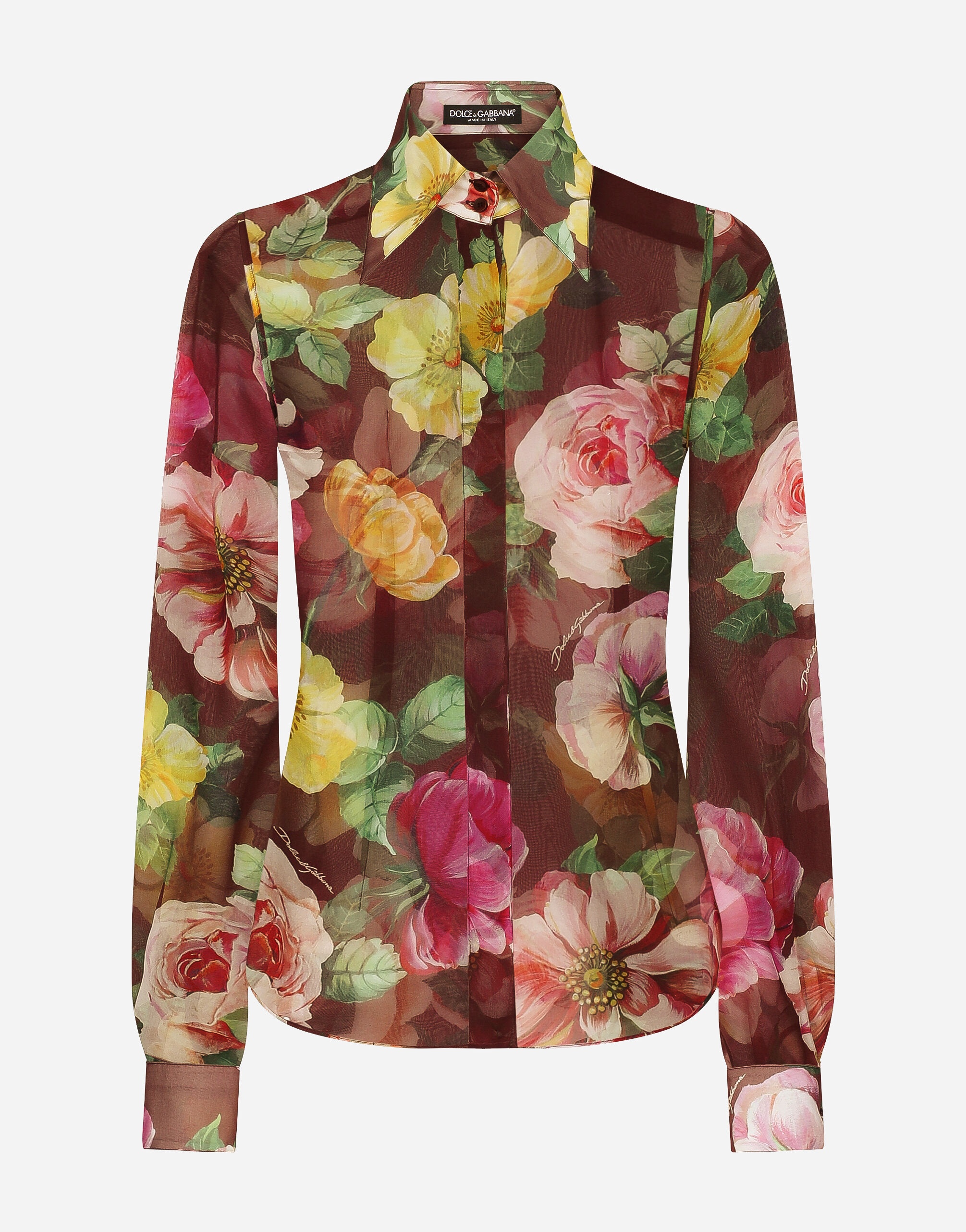 Camellia-print chiffon shirt - 1