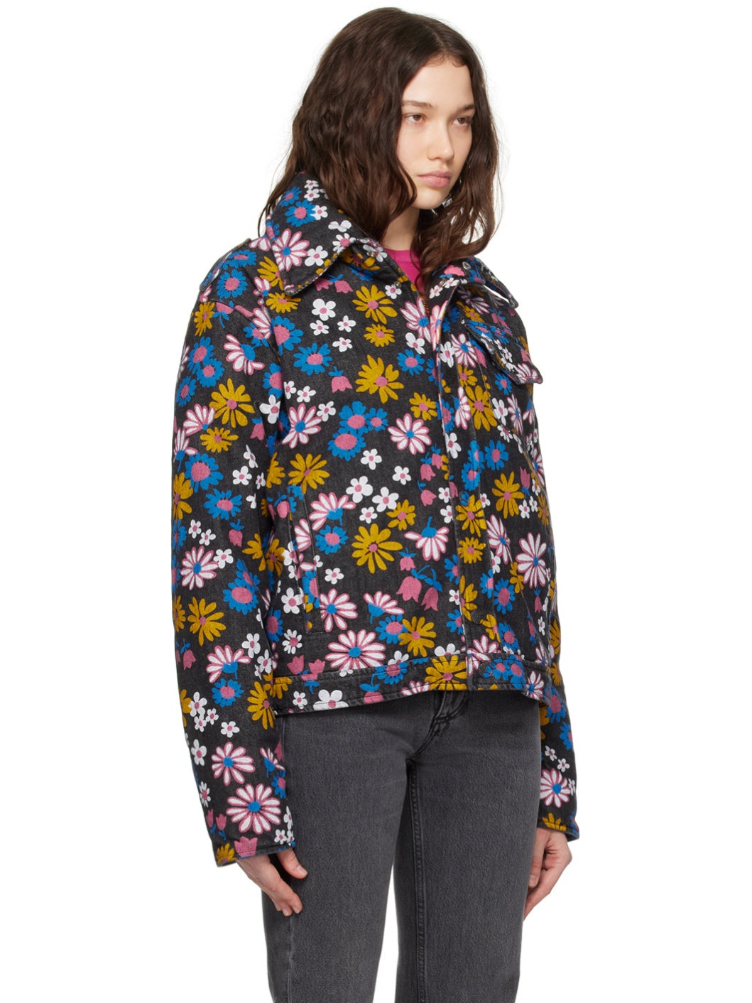 Black Floral Denim Jacket - 2
