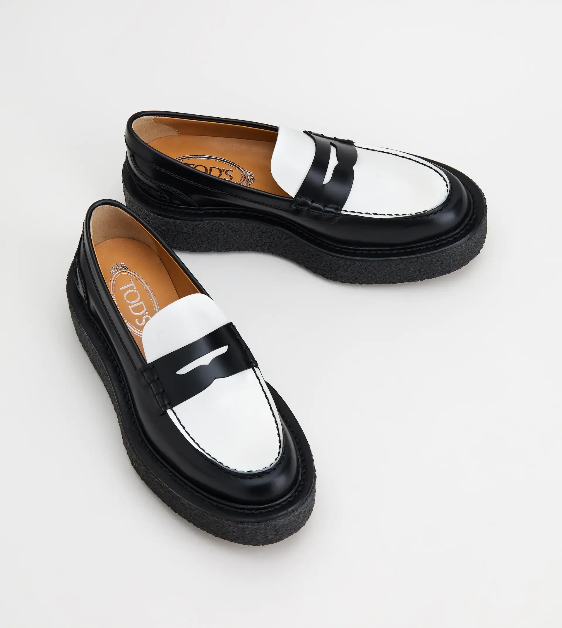 PLATFORM LOAFERS IN LEATHER - BLACK, WHITE - 4
