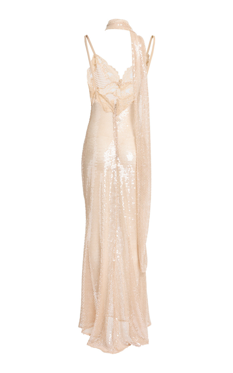 Sequin Mesh Long Dress With Lace Border nude 3