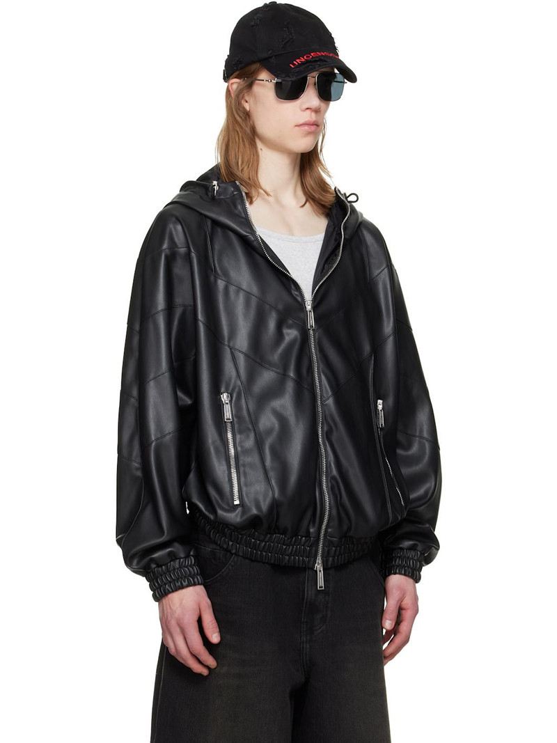Black Zipped Hoodie Faux-Leather Jacket 2