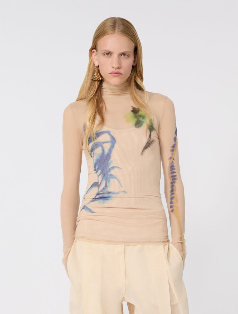 High-neck stretch tulle top - antique rose 5