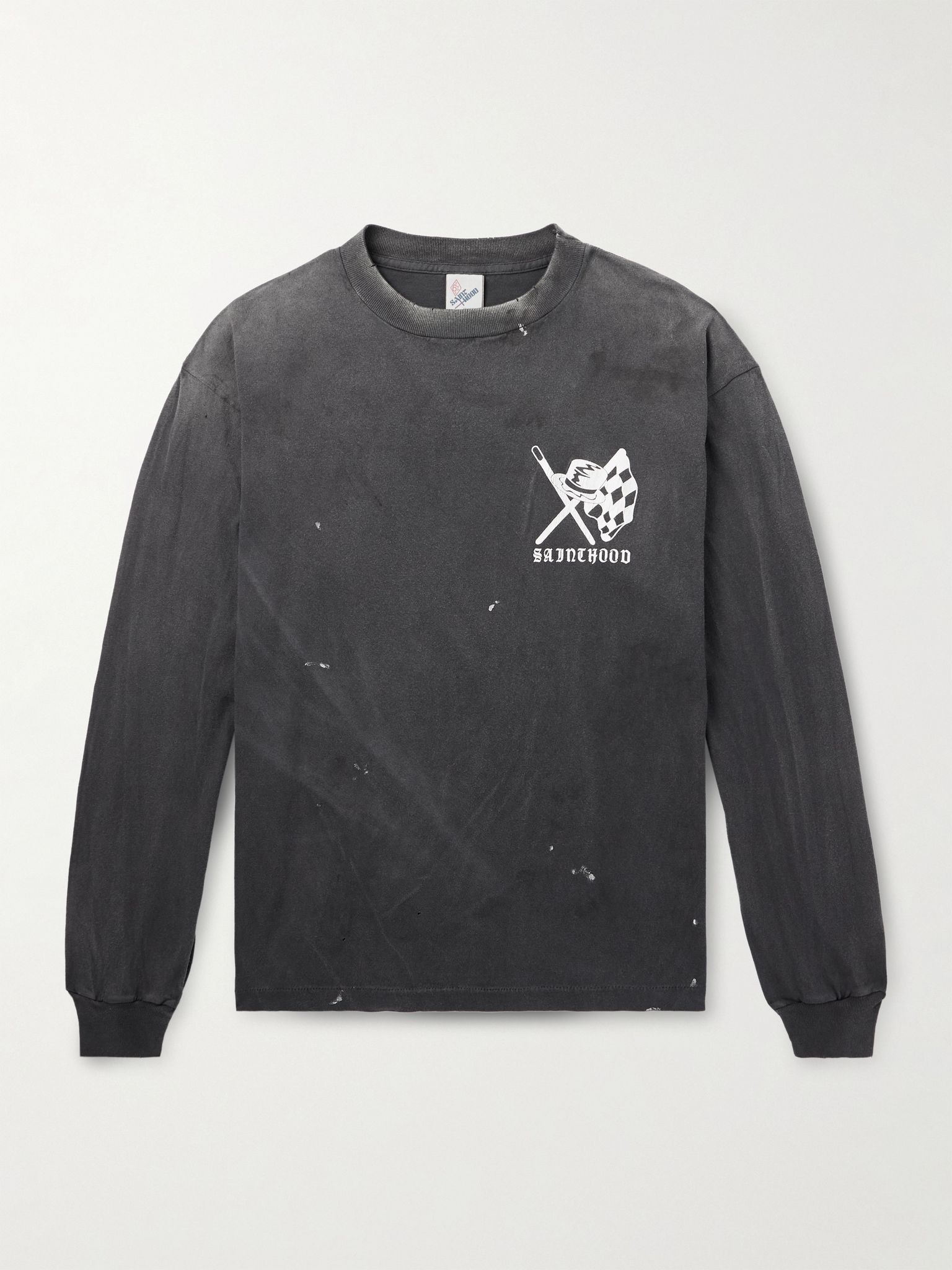 + Neighborhood Speed Kills Distressed Logo-Print Cotton-Jersey T-Shirt Black - 1