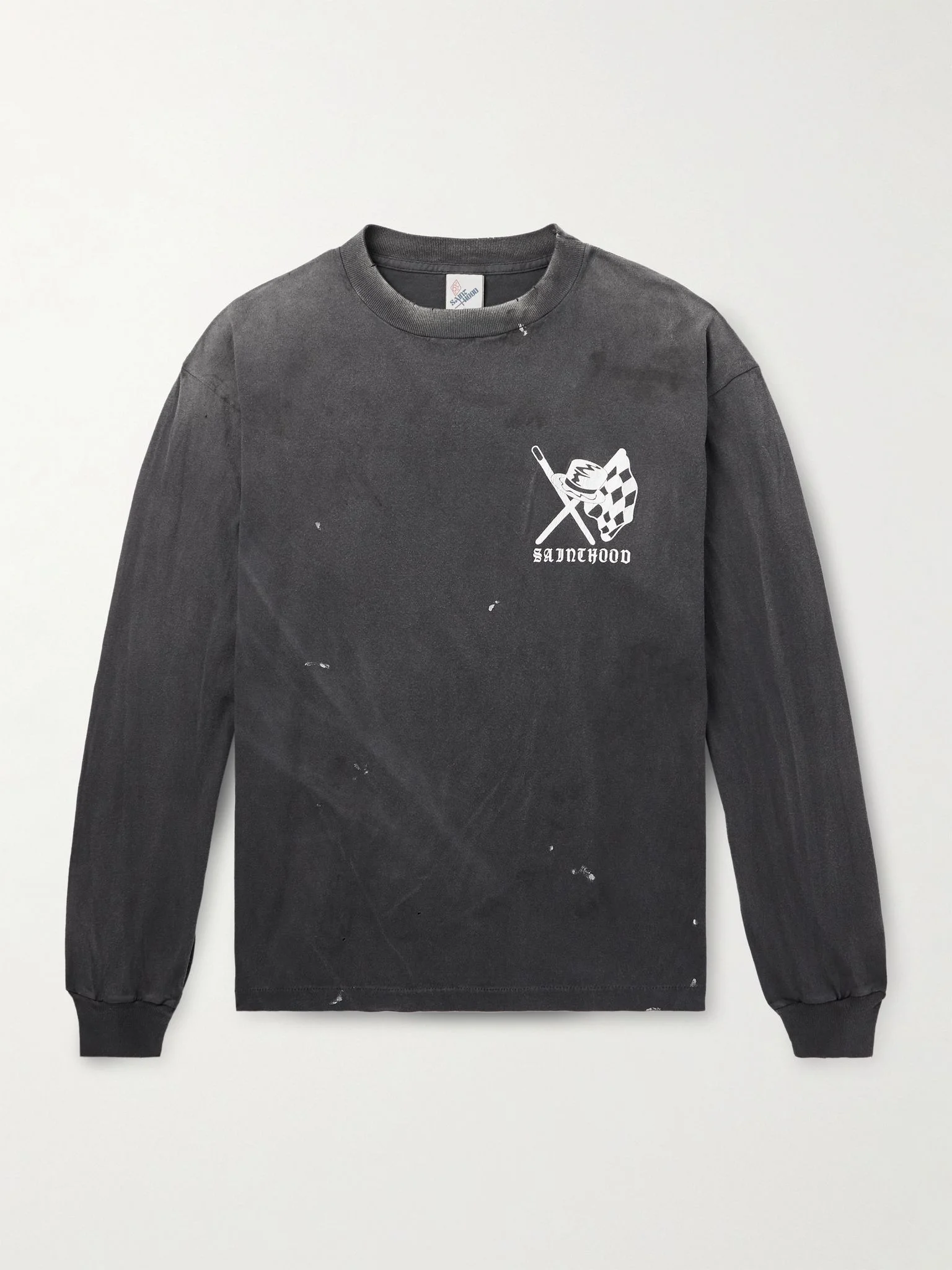 + Neighborhood Speed Kills Distressed Logo-Print Cotton-Jersey T-Shirt Black - 1