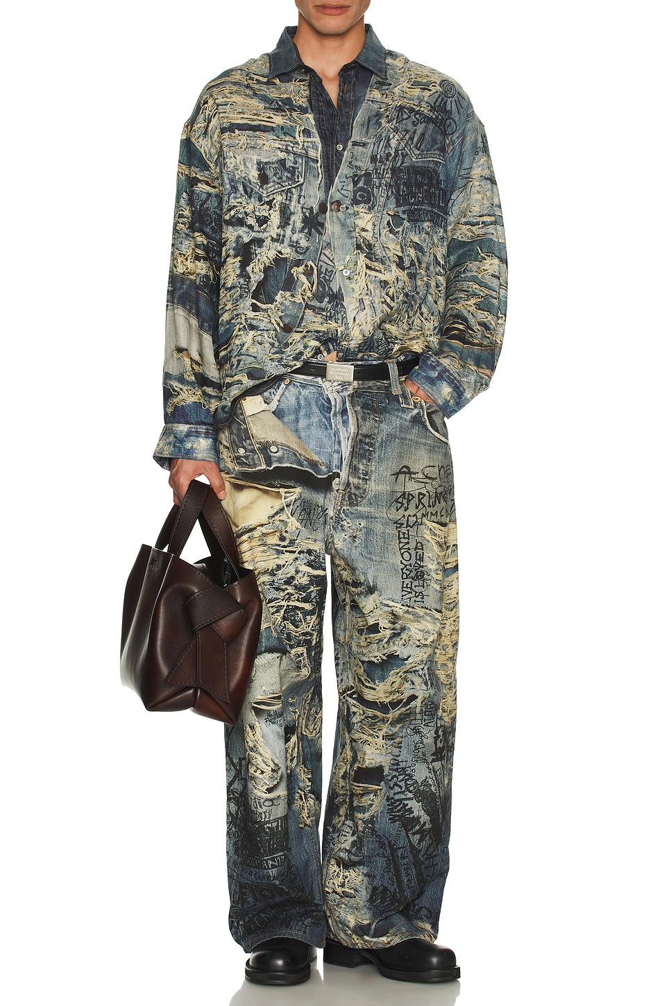 Torn Scribble Trompe Loeil Long Sleeve Shirt - 5